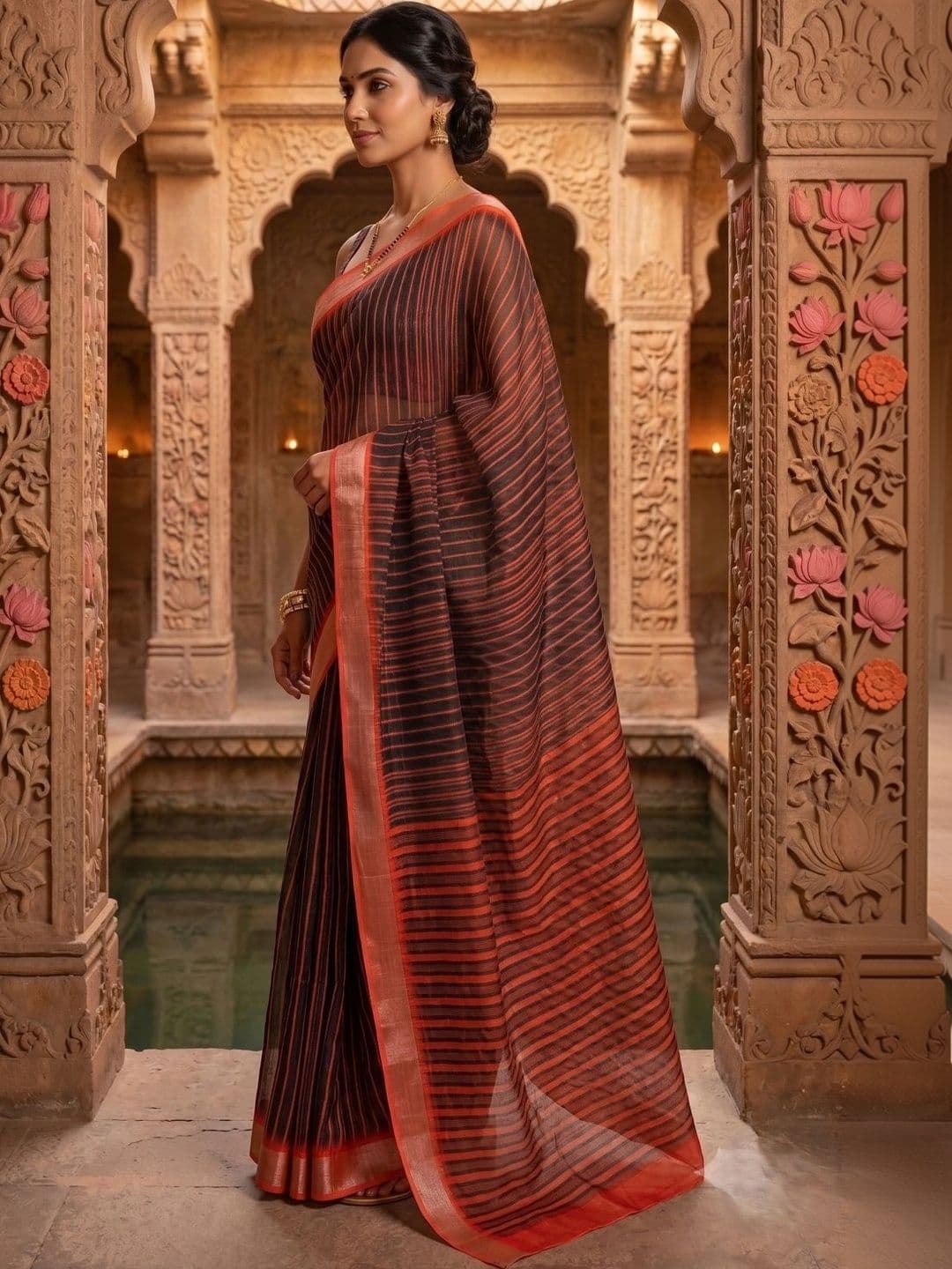 BORAD FASHION Striped Designer Chanderi Saree thumbnail 4