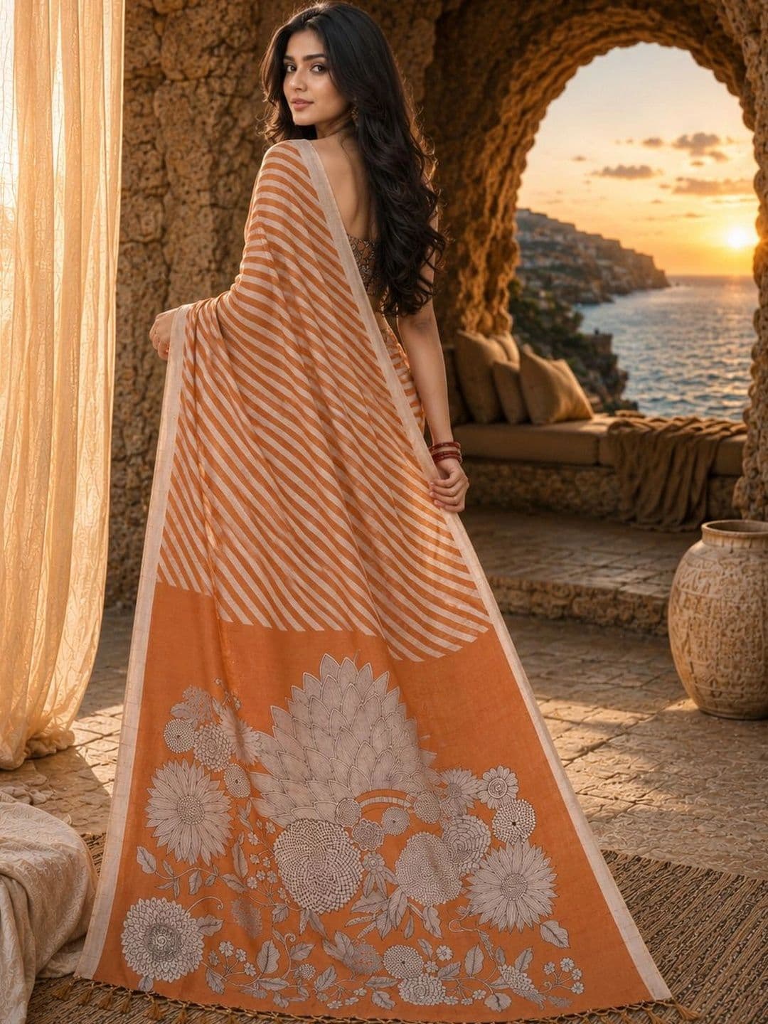 NIWAA Striped Silk Leheriya Saree thumbnail 2
