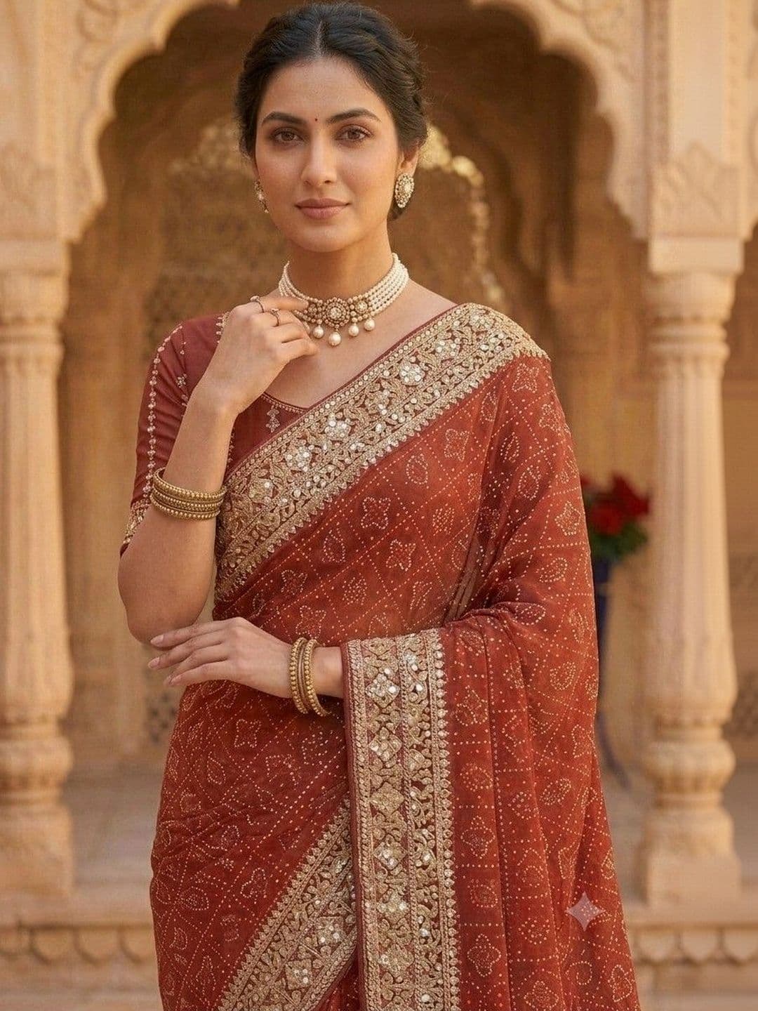 SmileyFashion Bandhani Embroidered Art Silk Designer Bandhani Saree thumbnail 4