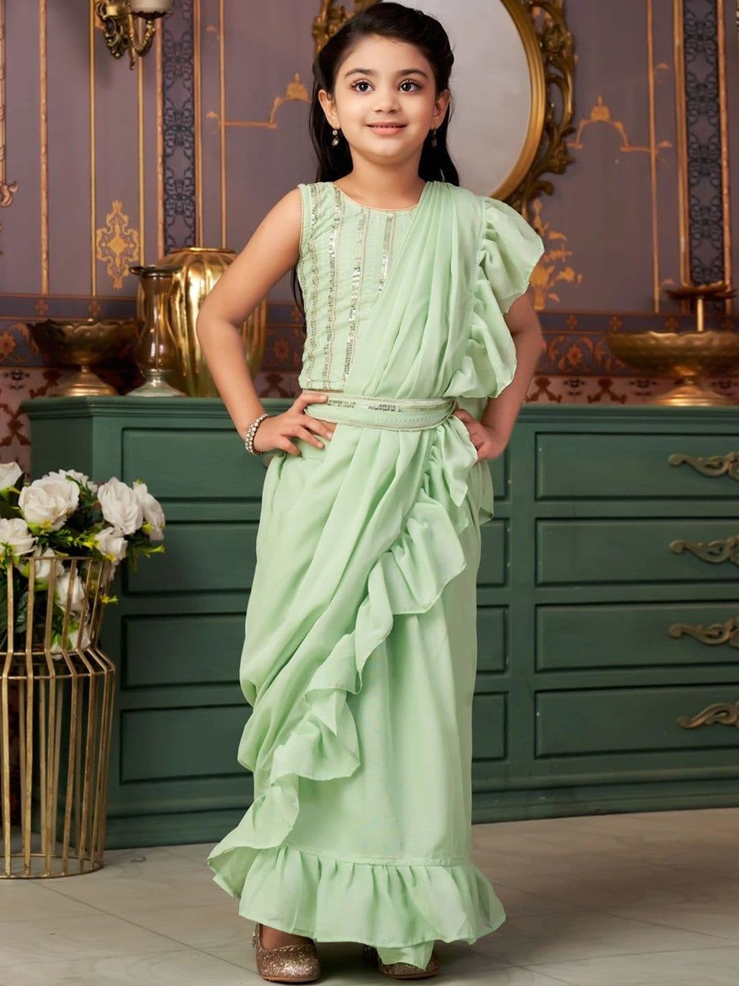 BAESD Girls Embellished Sequinned Ready to Wear Lehenga & - view 1