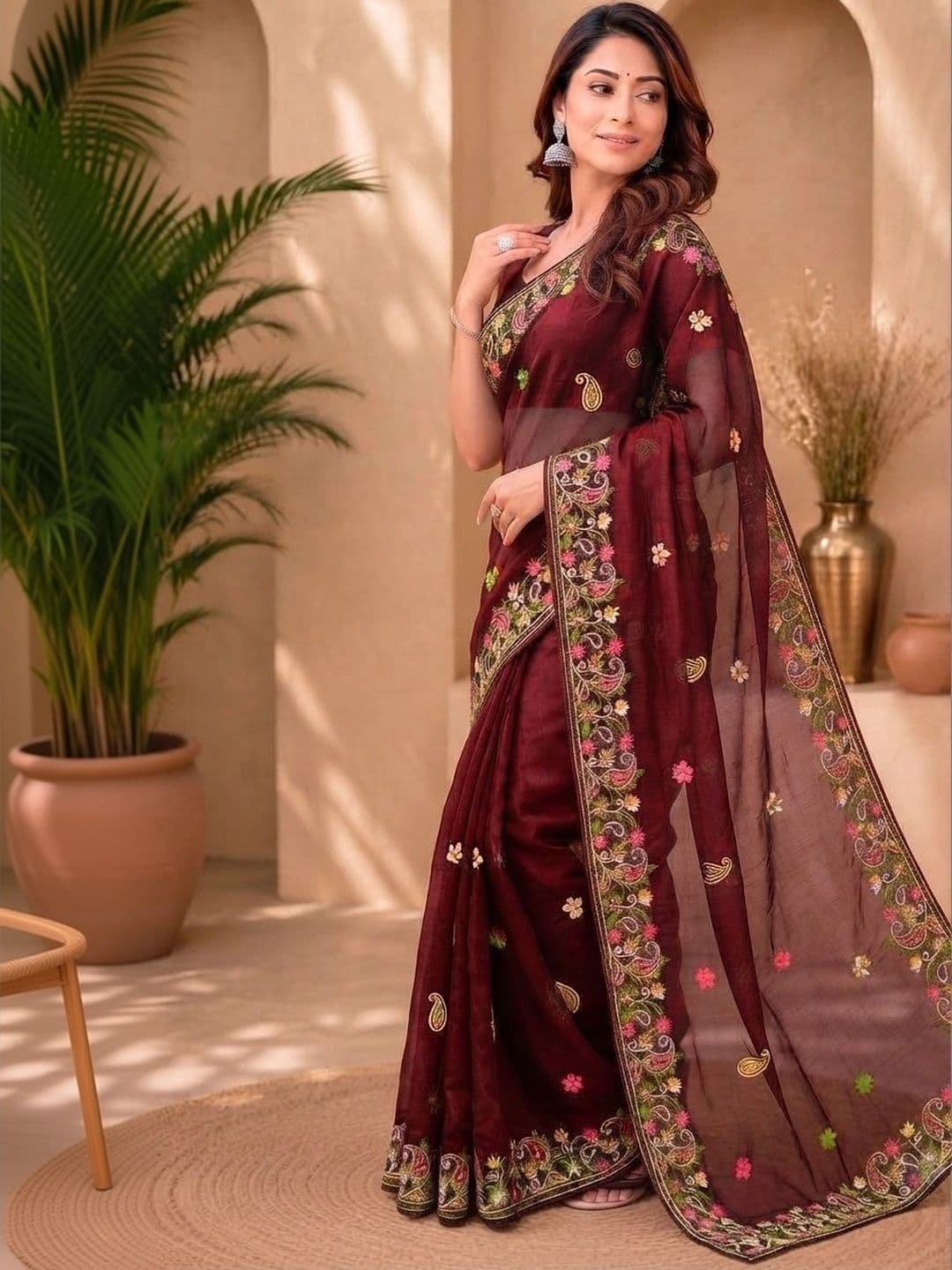 akhodalkrp Floral Embroidered Net Saree thumbnail 2
