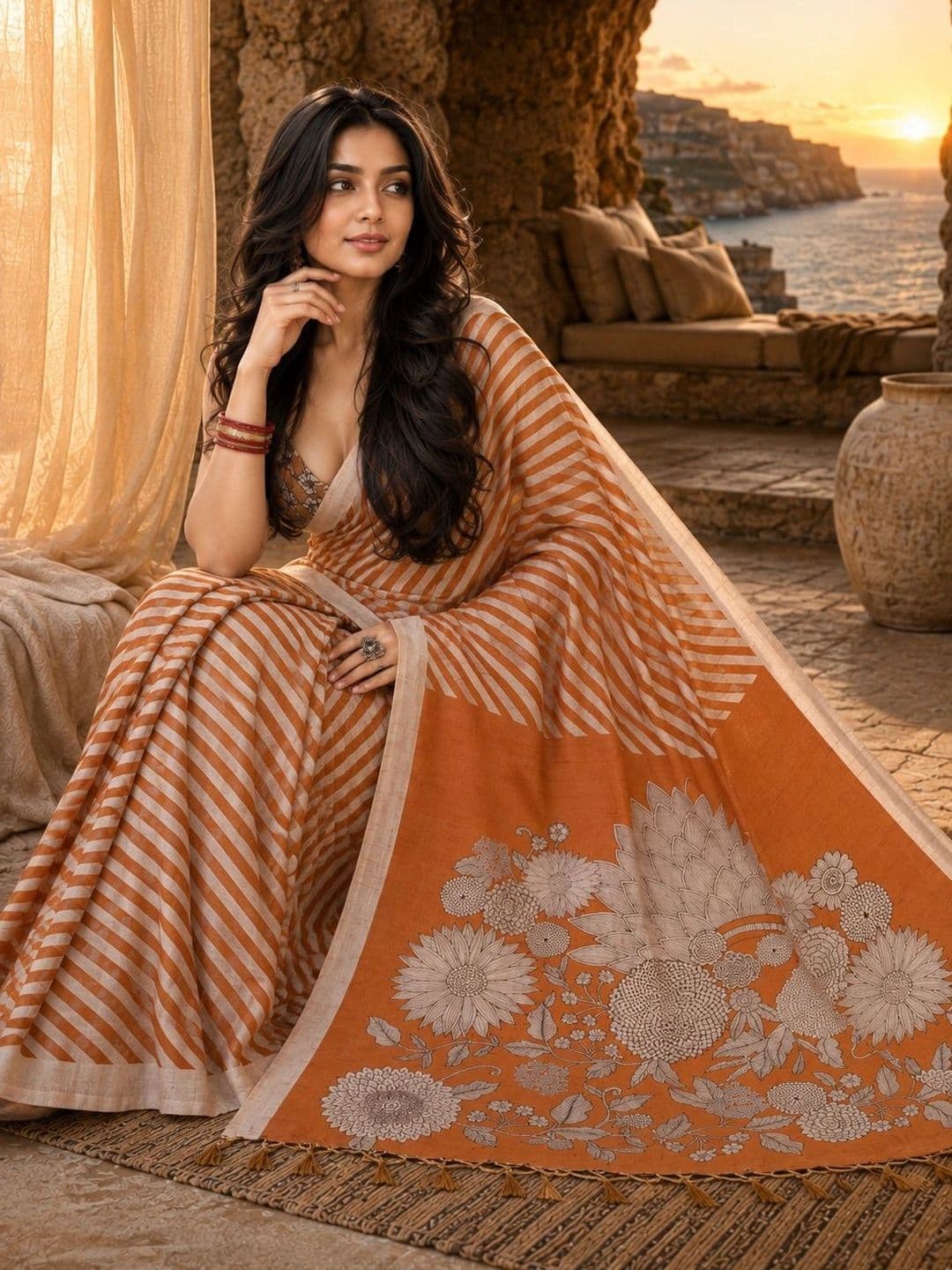 Durga Textile Women Leheriya Silk Blend Leheriya Saree thumbnail 4