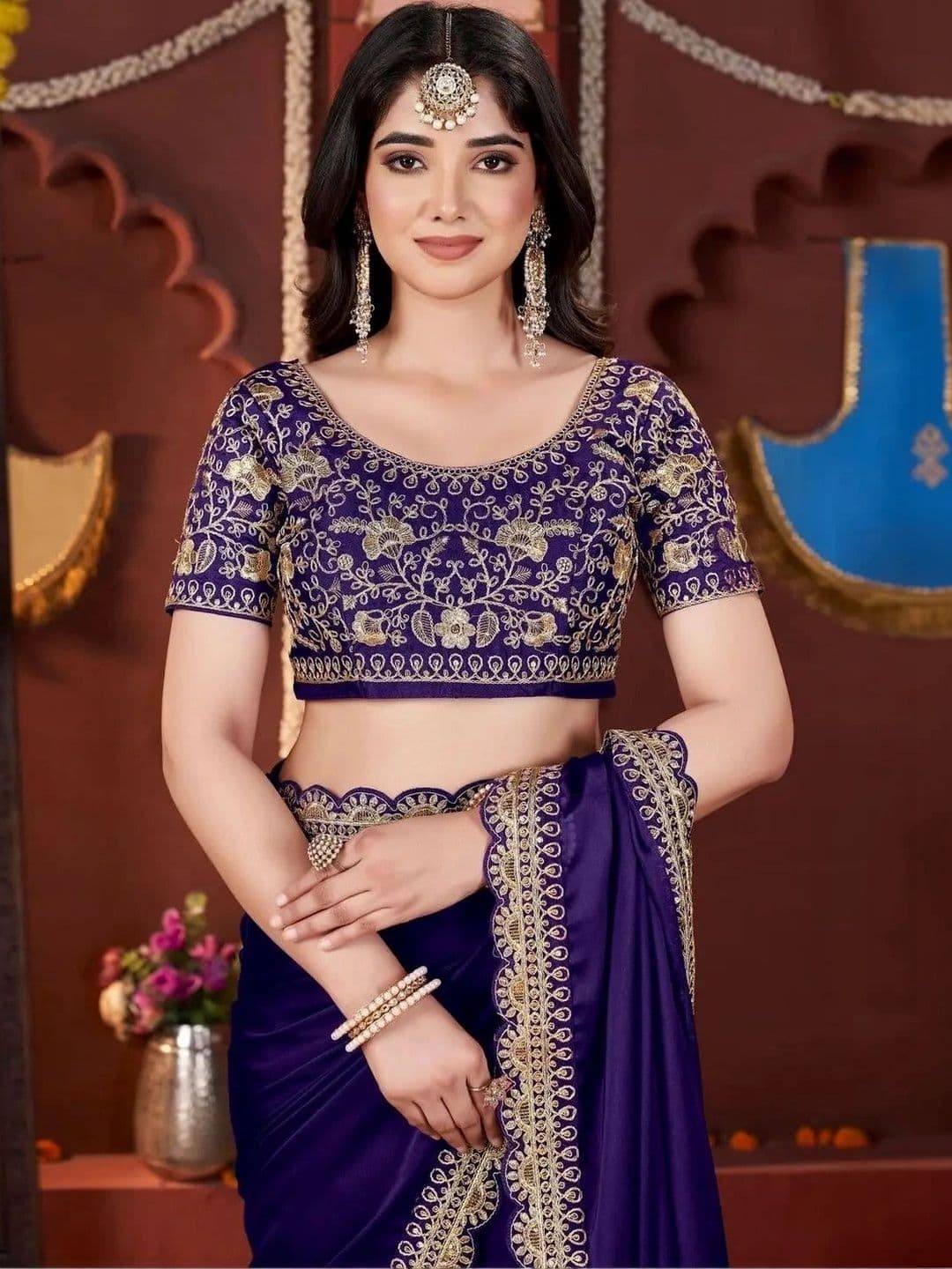 KALINI Floral Embroidered Silk Blend Heavy Work Saree thumbnail 3