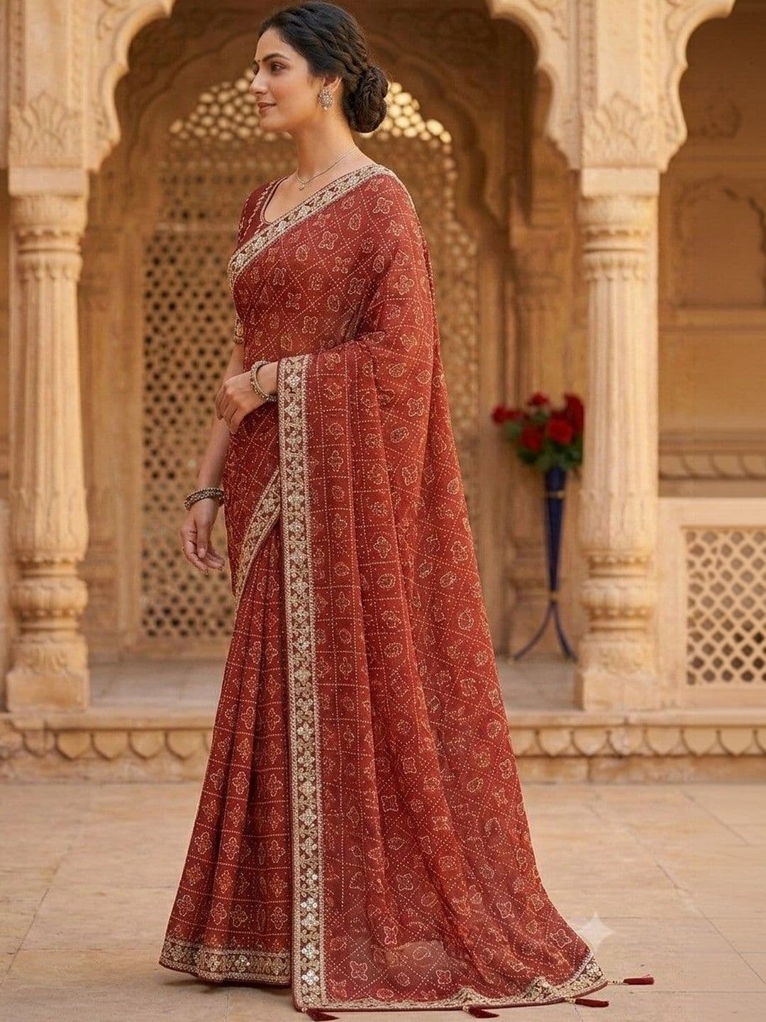 SmileyFashion Bandhani Embroidered Art Silk Designer Bandhani Saree thumbnail 5