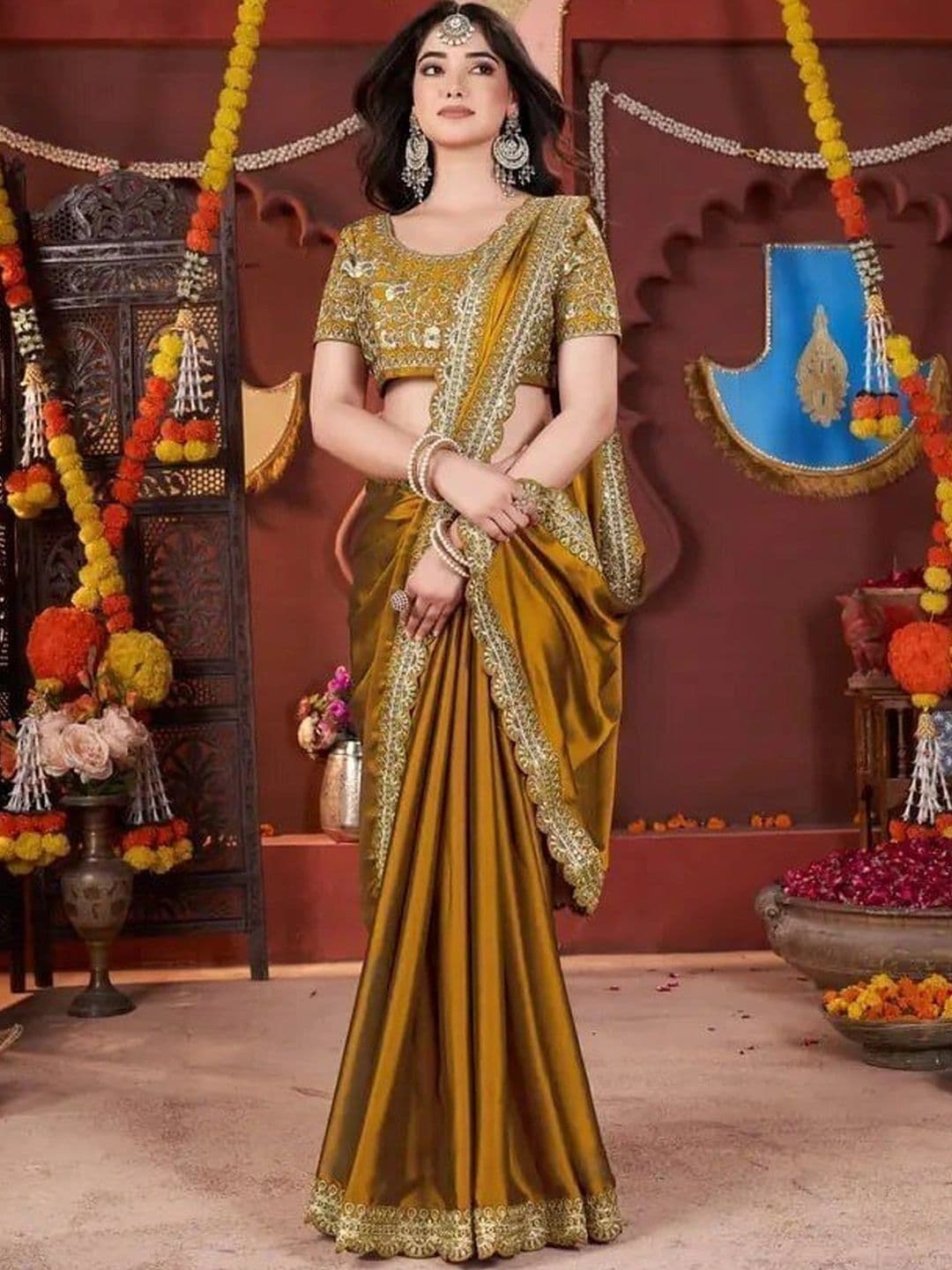 KALINI Embroidered Silk Blend Heavy Work Saree - view 1