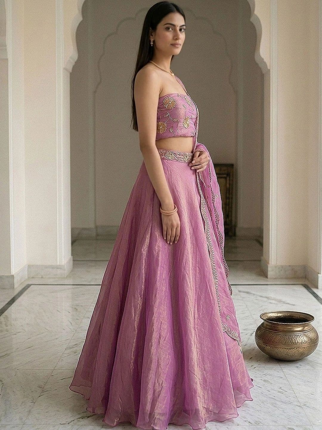 Warthy Ent Embroidered Semi-Stitched Lehenga & Unstitched Blouse With Dupatta thumbnail 2