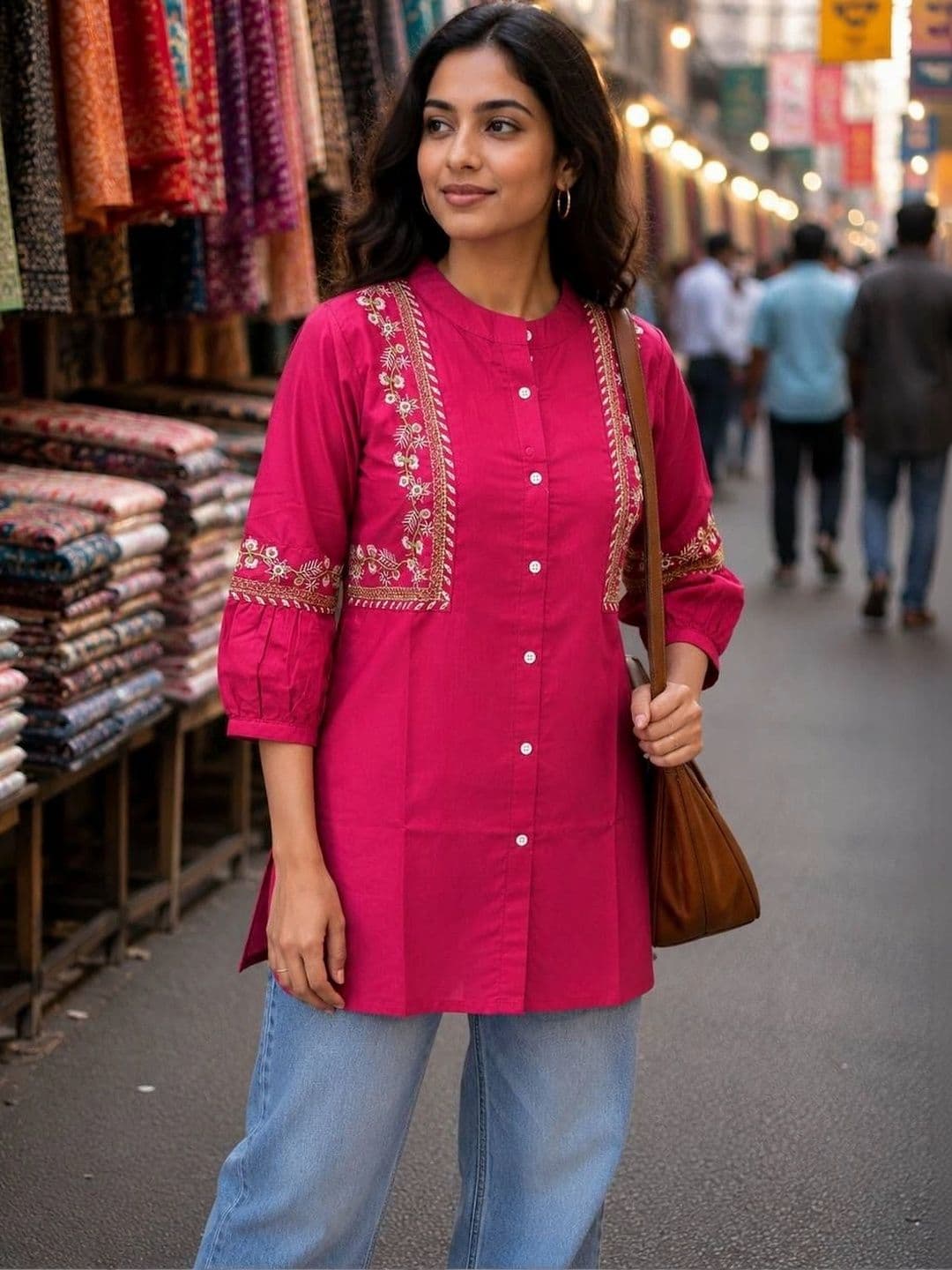 Gownwala Mandarin Collar Embroidered Tunic - view 1