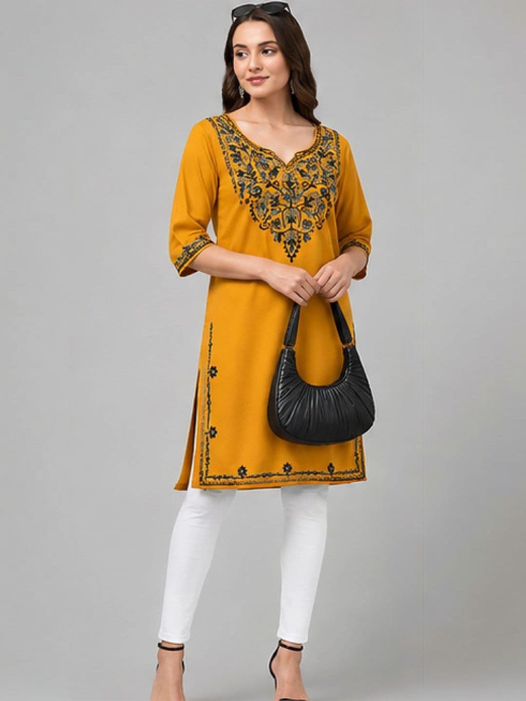 AFFLEON Women Embroidered Thread Work Woollen Kurta thumbnail 2