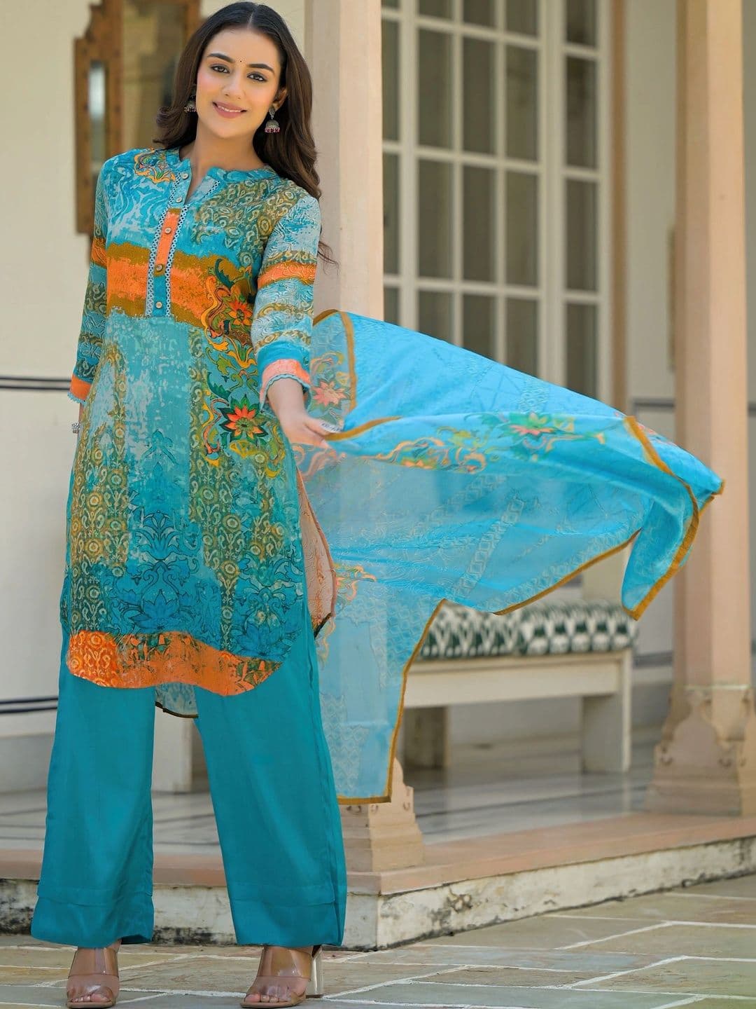 Stylet Women Ethnic Motifs Printed Regular Kurta with Palazzos & With Dupatta thumbnail 2