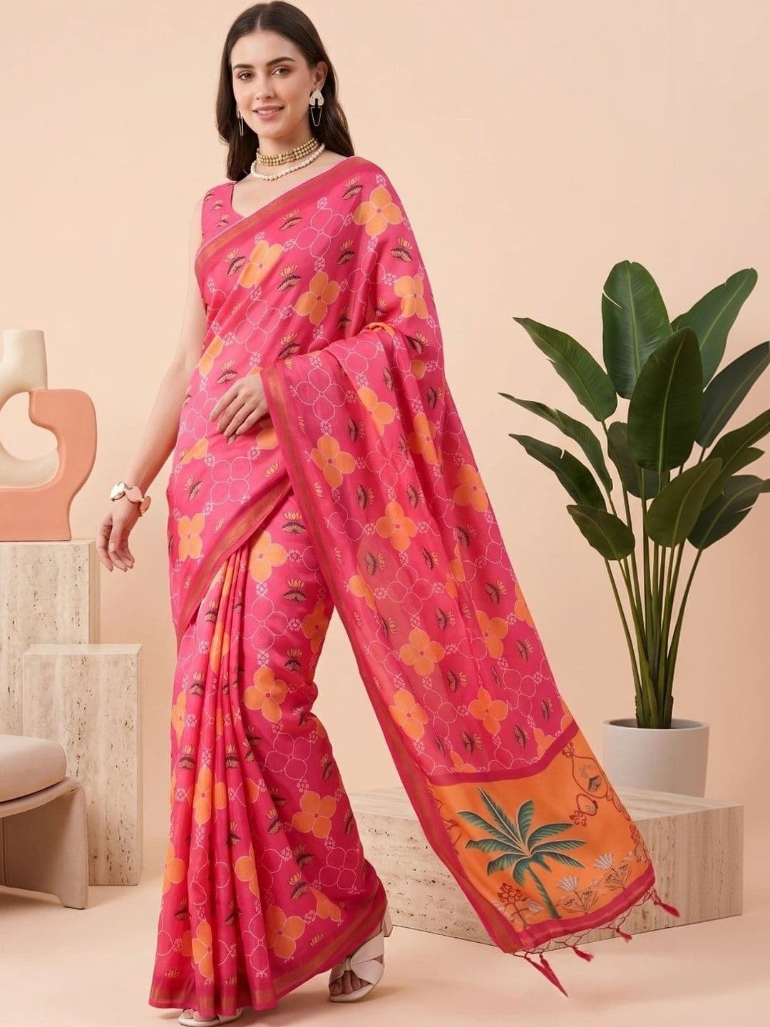 BORAD FASHION Floral Designer Chanderi Saree - view 1