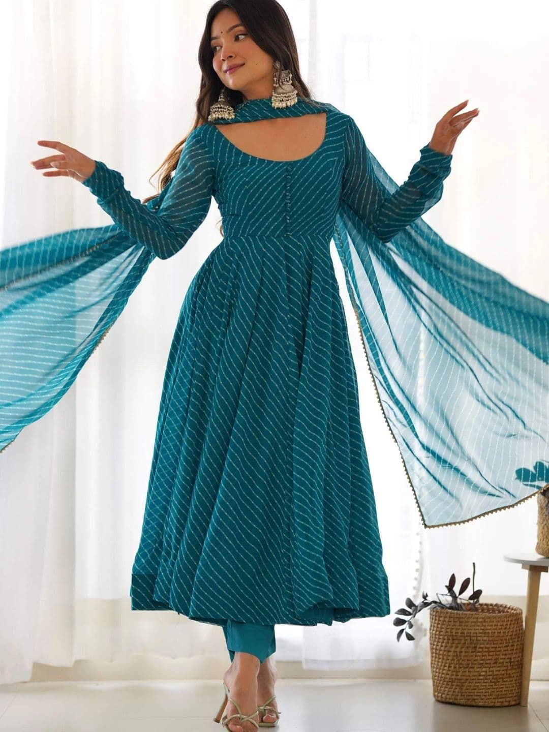 PALMIRA Women Leheriya Printed Regular Kurta with Trousers & With Dupatta - view 1