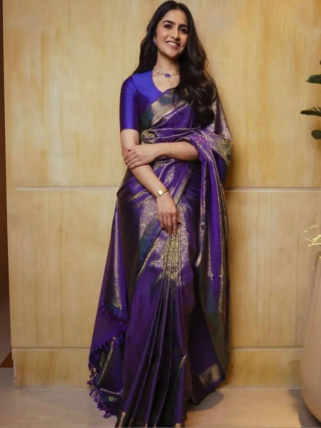 KALINI Woven Design Zari Silk Blend Heavy Work Kanjeevaram Saree - view 1