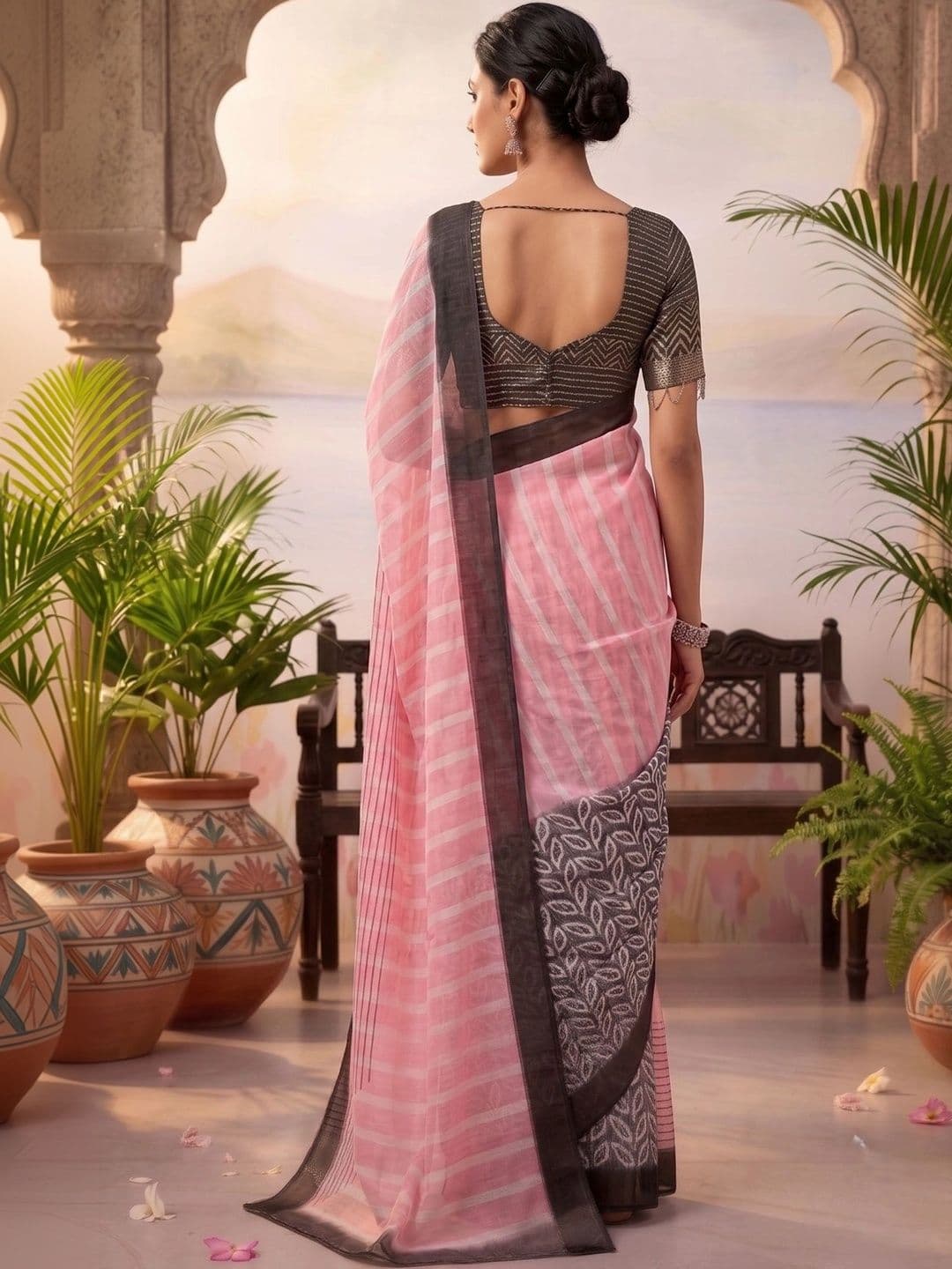 BORAD FASHION Striped Designer Chanderi Saree thumbnail 4