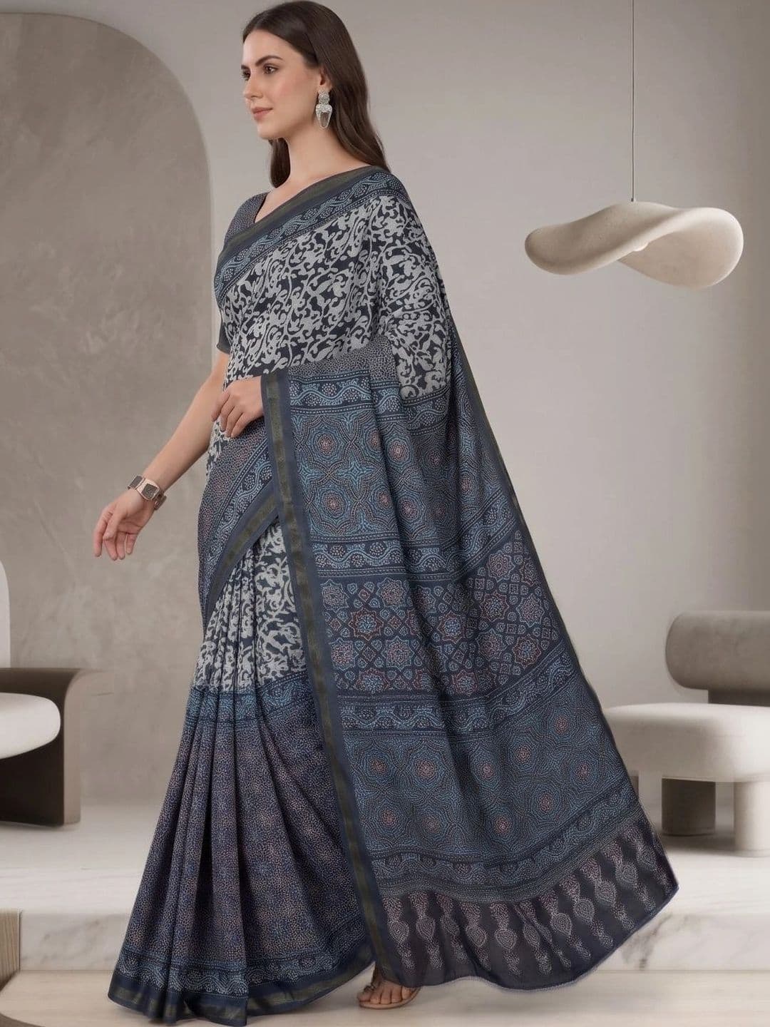 BORAD FASHION Designer Chanderi Saree thumbnail 4