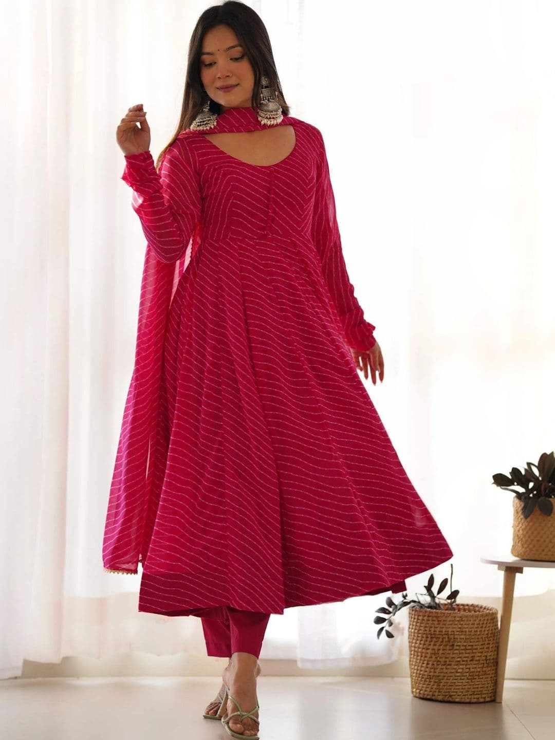PALMIRA Women Leheriya Printed Regular Kurta with Trousers & With Dupatta - view 1