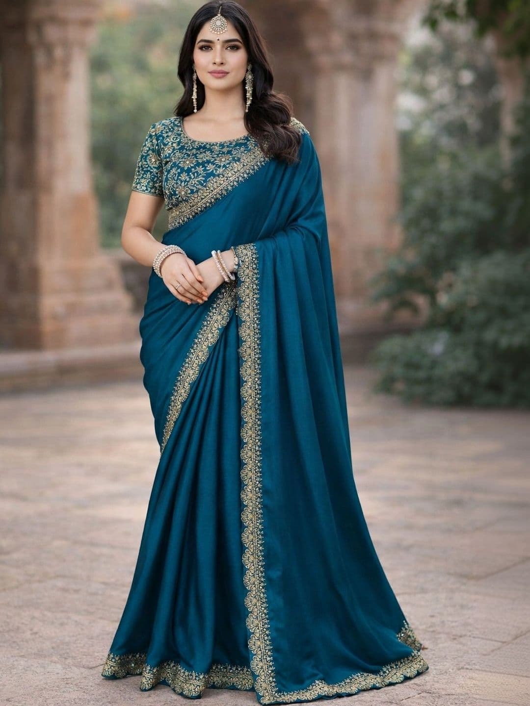 KALINI Floral Zari Silk Blend Heavy Work Saree - view 1