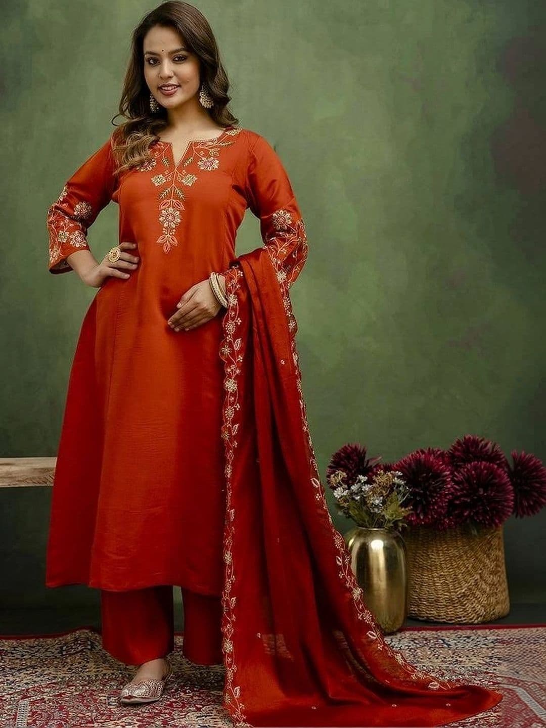 UDBHAV EXPORT Women Ethnic Motifs Embroidered Regular Thread Work Kurta with Palazzos & With Dupatta thumbnail 3
