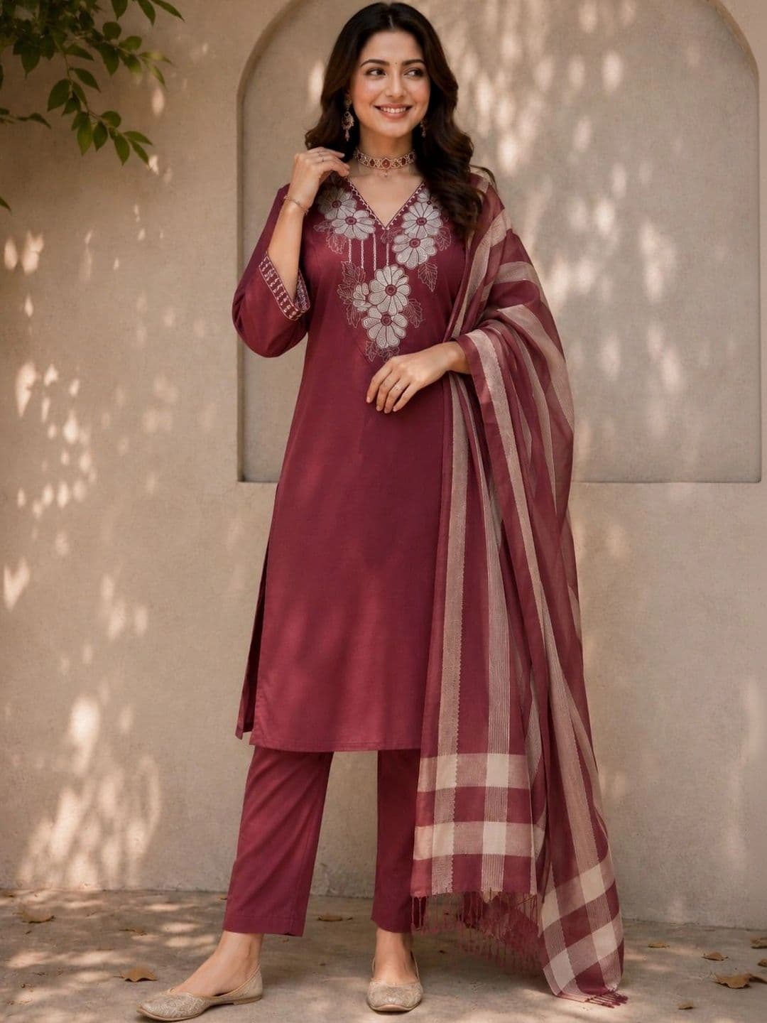 BILANZA Women Ethnic Motifs Embroidered Regular Thread Work Kurta with Trousers & With Dupatta - view 1