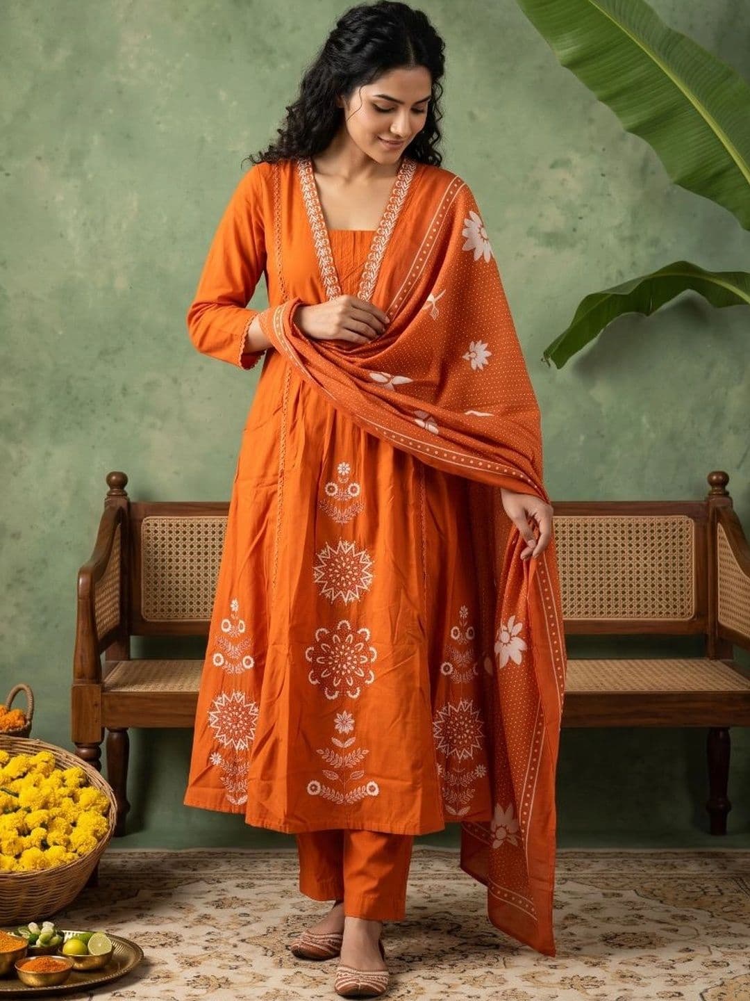Anouk Women Ethnic Motifs Printed Empire Pure Cotton Kurta with Trousers & With Dupatta - view 1