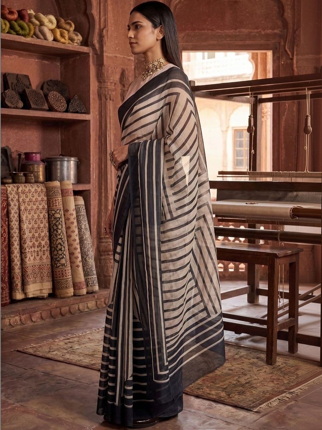 BORAD FASHION Striped Designer Chanderi Saree thumbnail 3