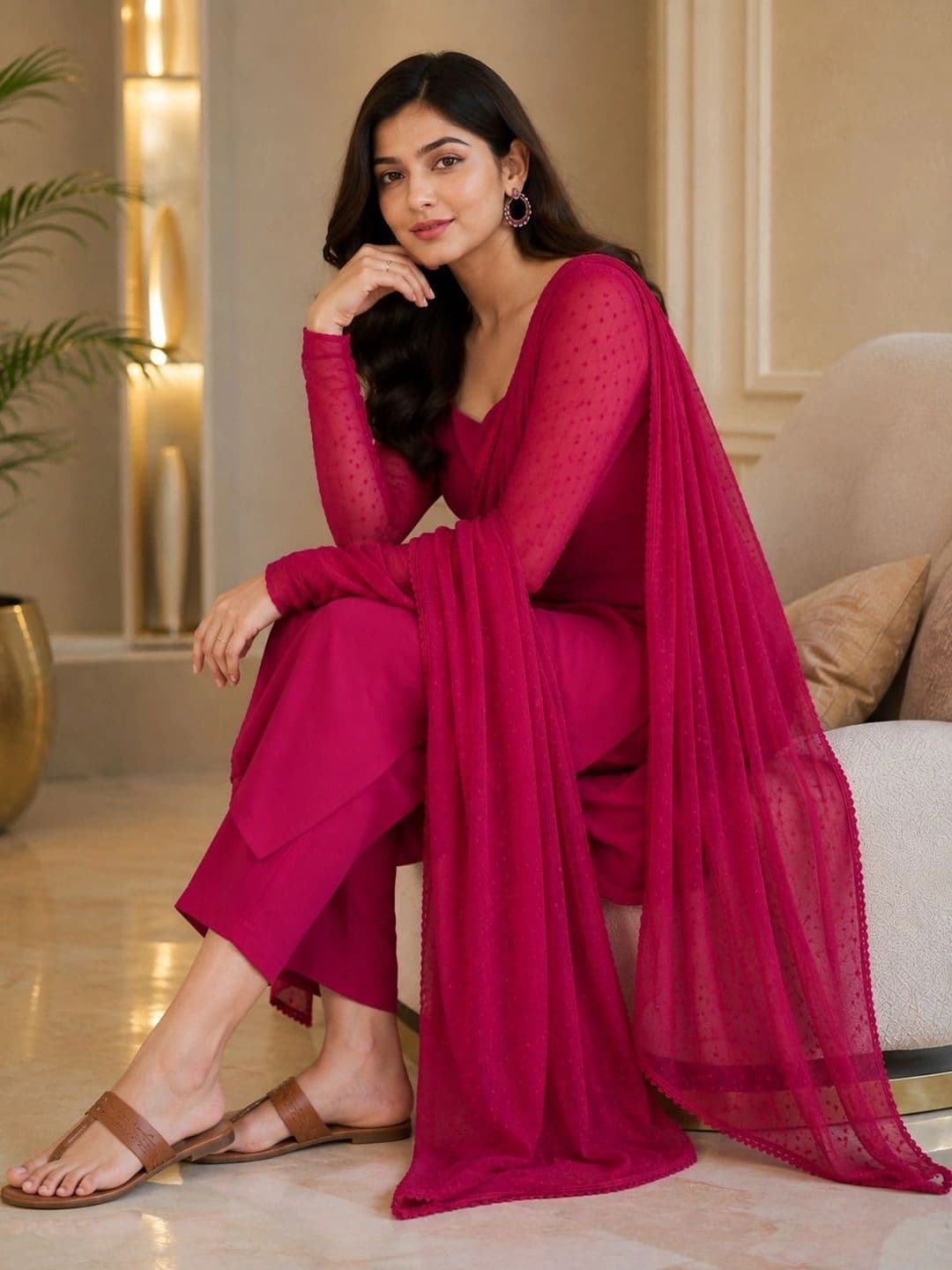 Dhalreza Women Regular Pure Cotton Kurta with Trousers & With Dupatta thumbnail 5