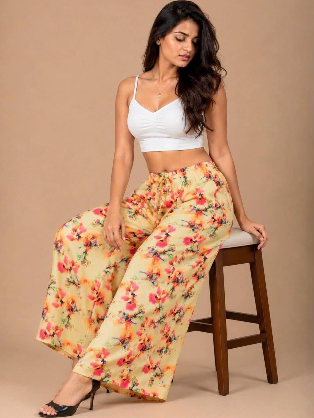 VSP CREATION Women Floral Printed Chambray Palazzos thumbnail 4