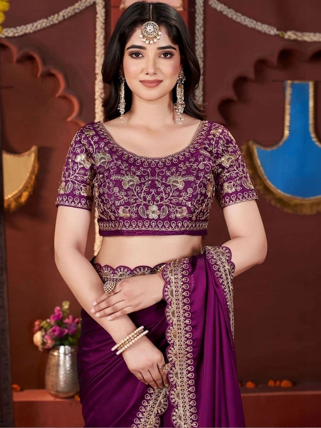 KALINI Embroidered Silk Blend Heavy Work Saree thumbnail 2