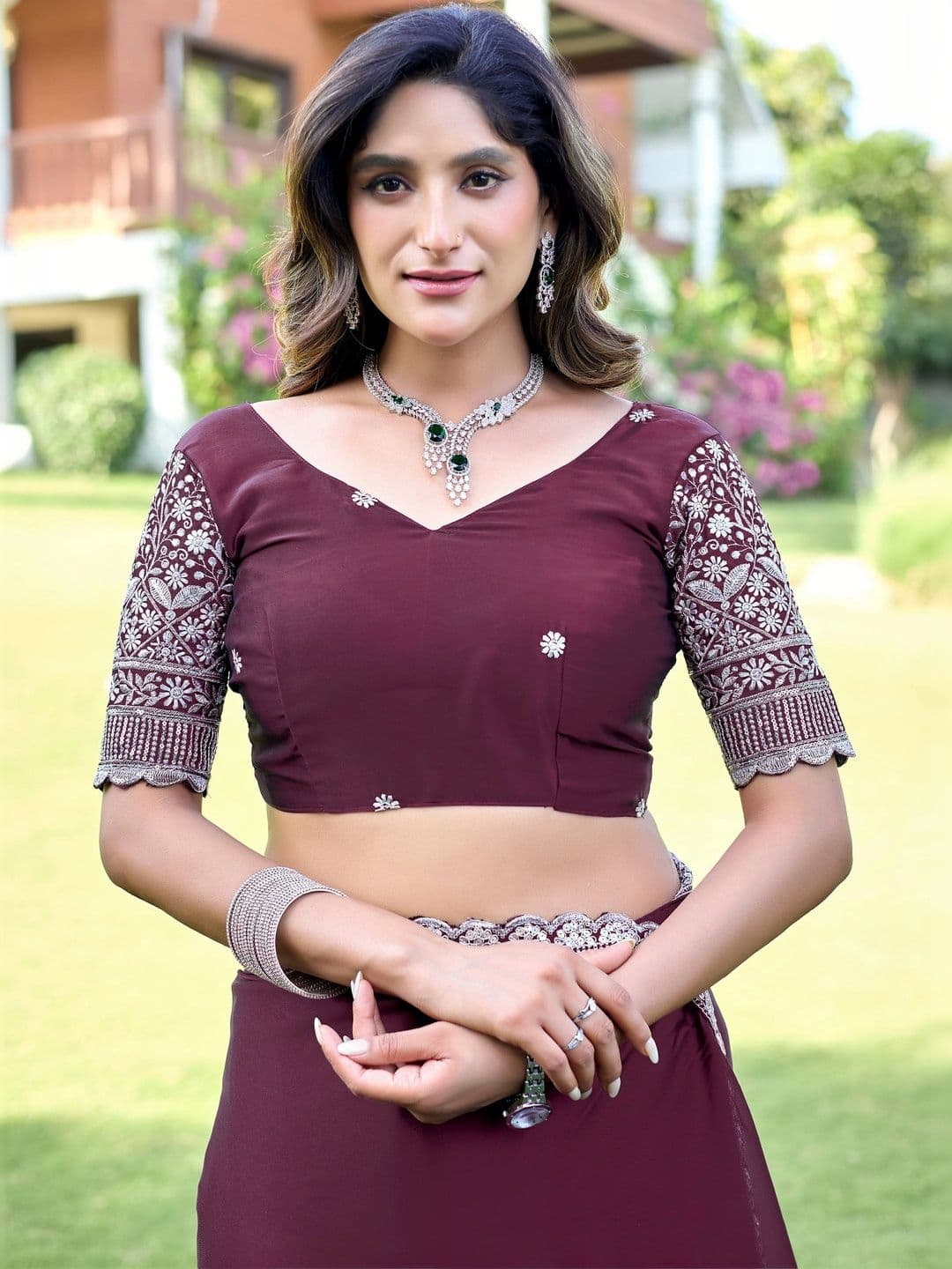 K 5 Fashion Ethnic Motifs Embroidered Pure Georgette Fusion Ikat Saree thumbnail 5