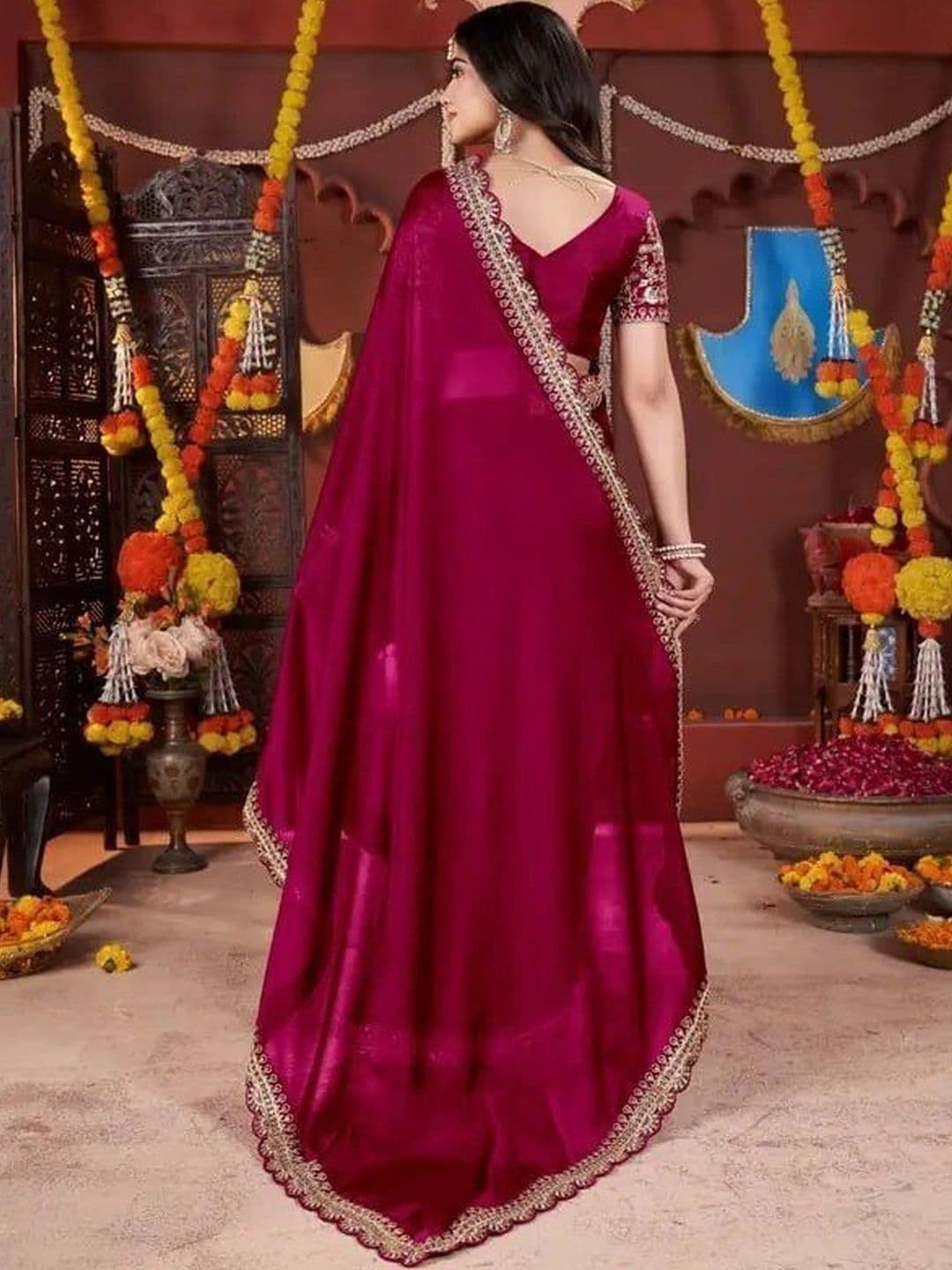 KALINI Embroidered Silk Blend Heavy Work Saree thumbnail 5