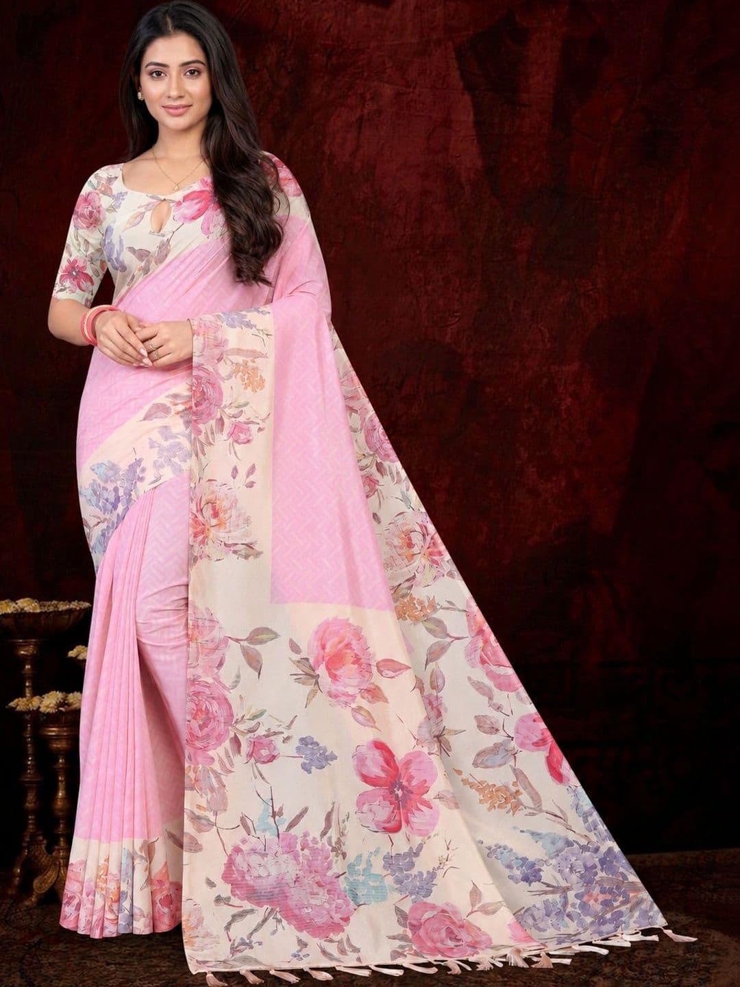 Durga Textile Floral Silk Blend Saree thumbnail 5