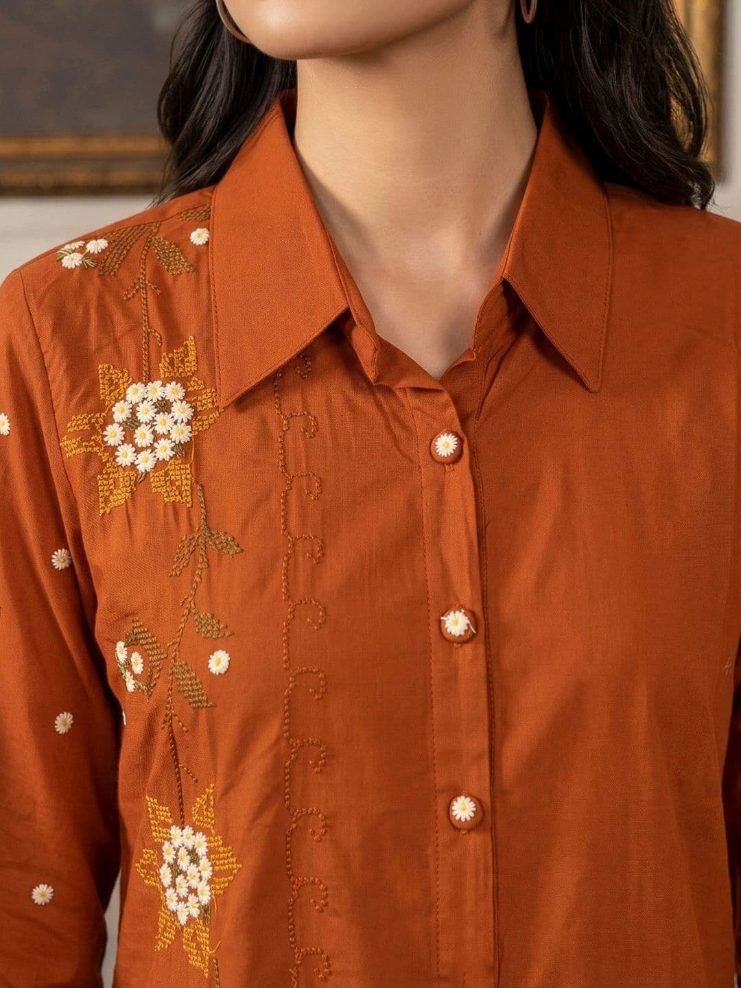Meena Bazaar Women Floral Embroidered Regular Thread Work Kurti with Palazzos thumbnail 5