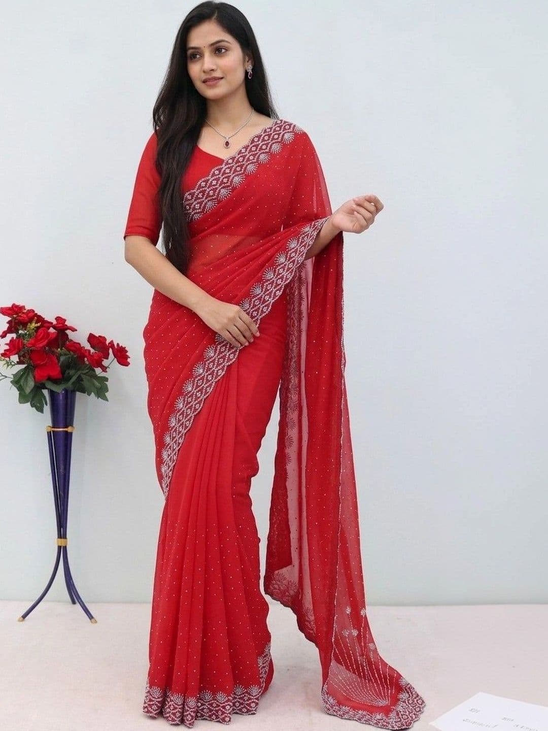 SmileyFashion Embellished Pure Georgette Designer Saree - view 1