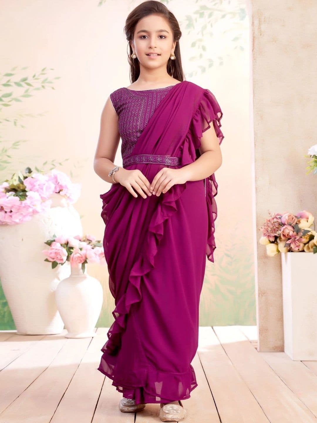 BAESD Embroidered Pure Georgette Dhoti Kanjeevaram Saree - view 1