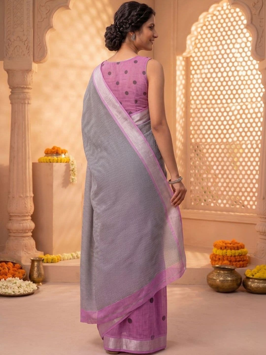 BORAD FASHION Striped Designer Chanderi Saree thumbnail 3