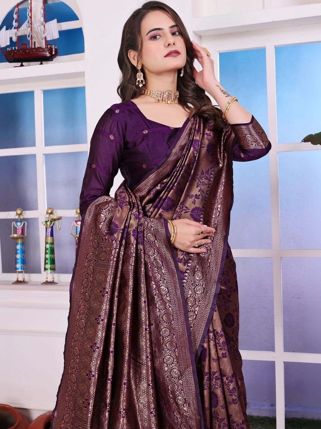 revika Woven Design Zari Art Silk Designer Kanjeevaram Saree thumbnail 6