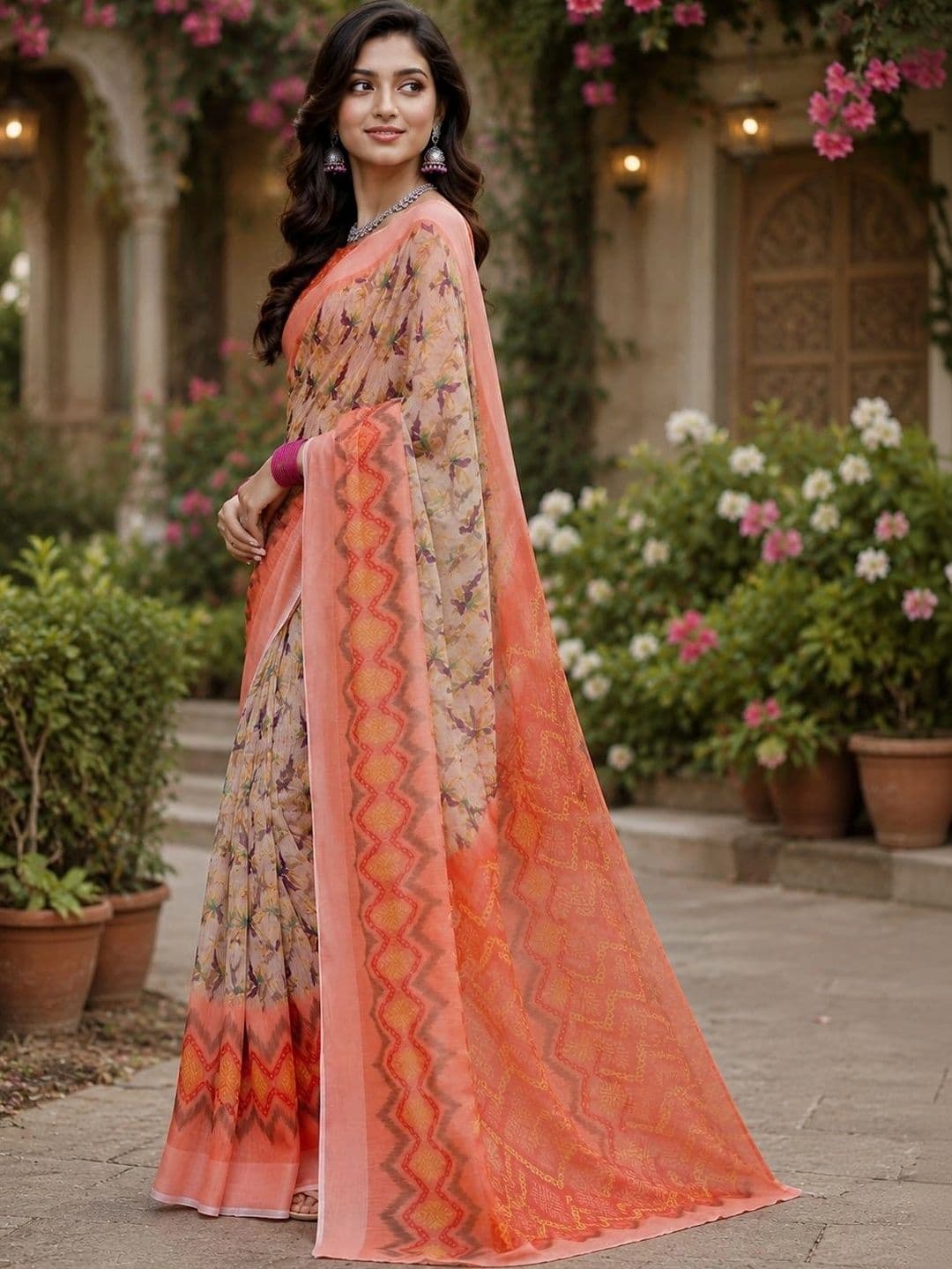 BORAD FASHION Floral Designer Chanderi Saree thumbnail 3