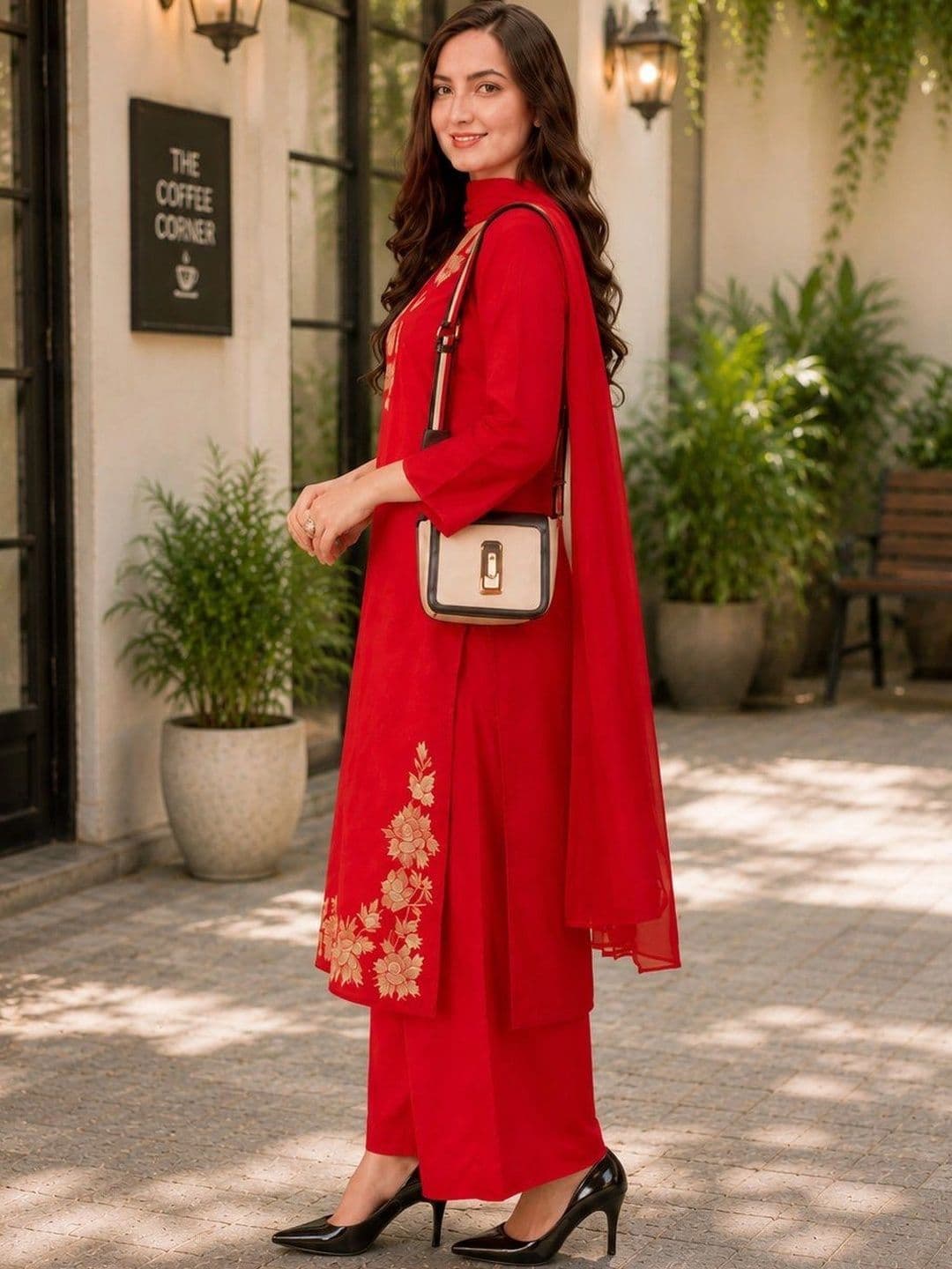 SZN Women Ethnic Motifs Embroidered Regular Thread Work Kurta with Palazzos & With Dupatta thumbnail 2