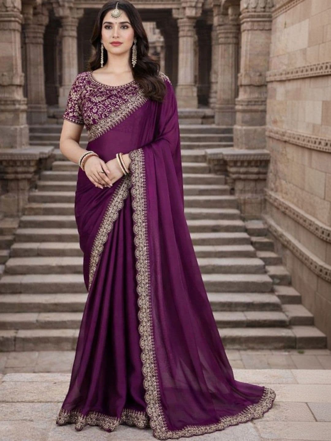 KALINI Embroidered Silk Blend Heavy Work Saree - view 1