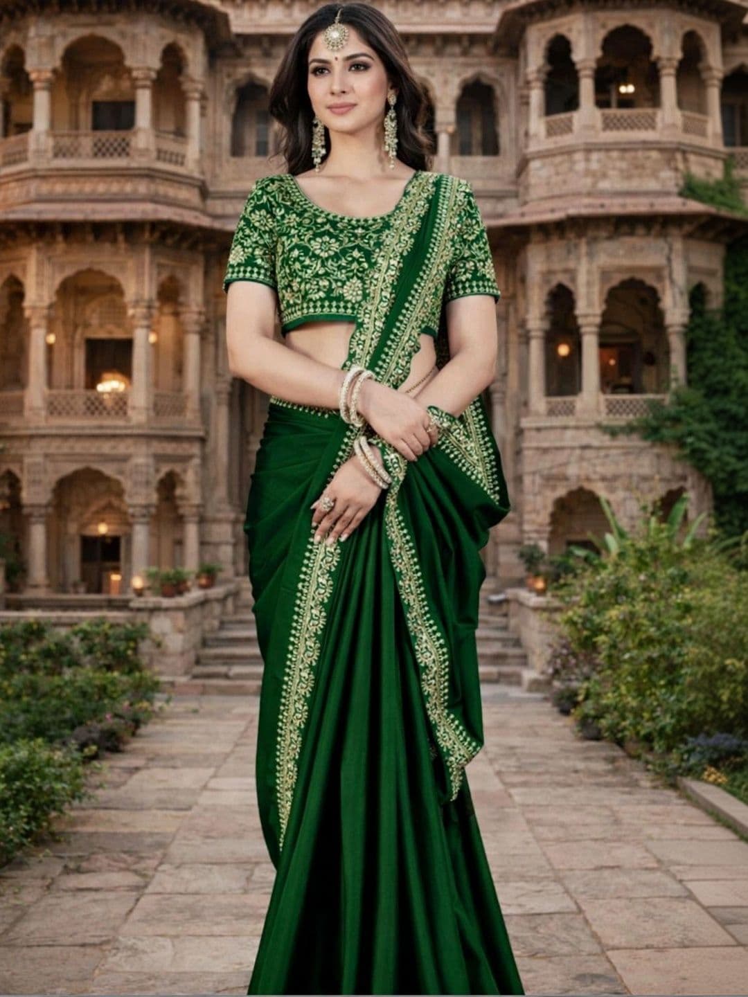 KALINI Floral Embroidered Silk Blend Heavy Work Saree thumbnail 4