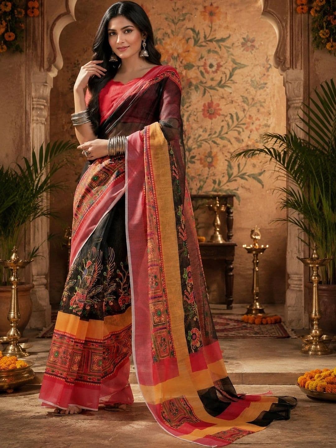 BORAD FASHION Floral Designer Chanderi Saree - view 1
