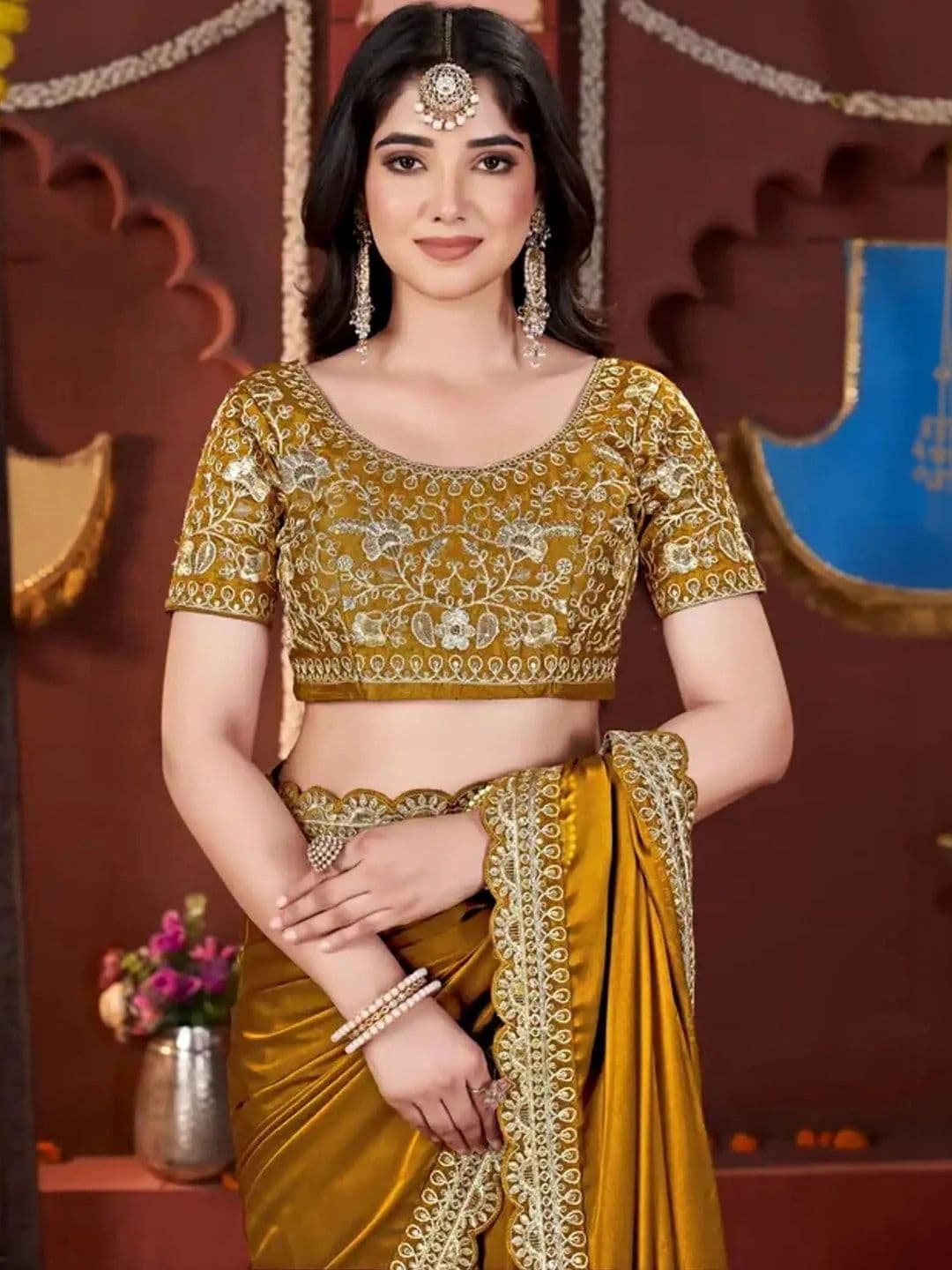 KALINI Floral Embroidered Silk Blend Heavy Work Saree - view 1