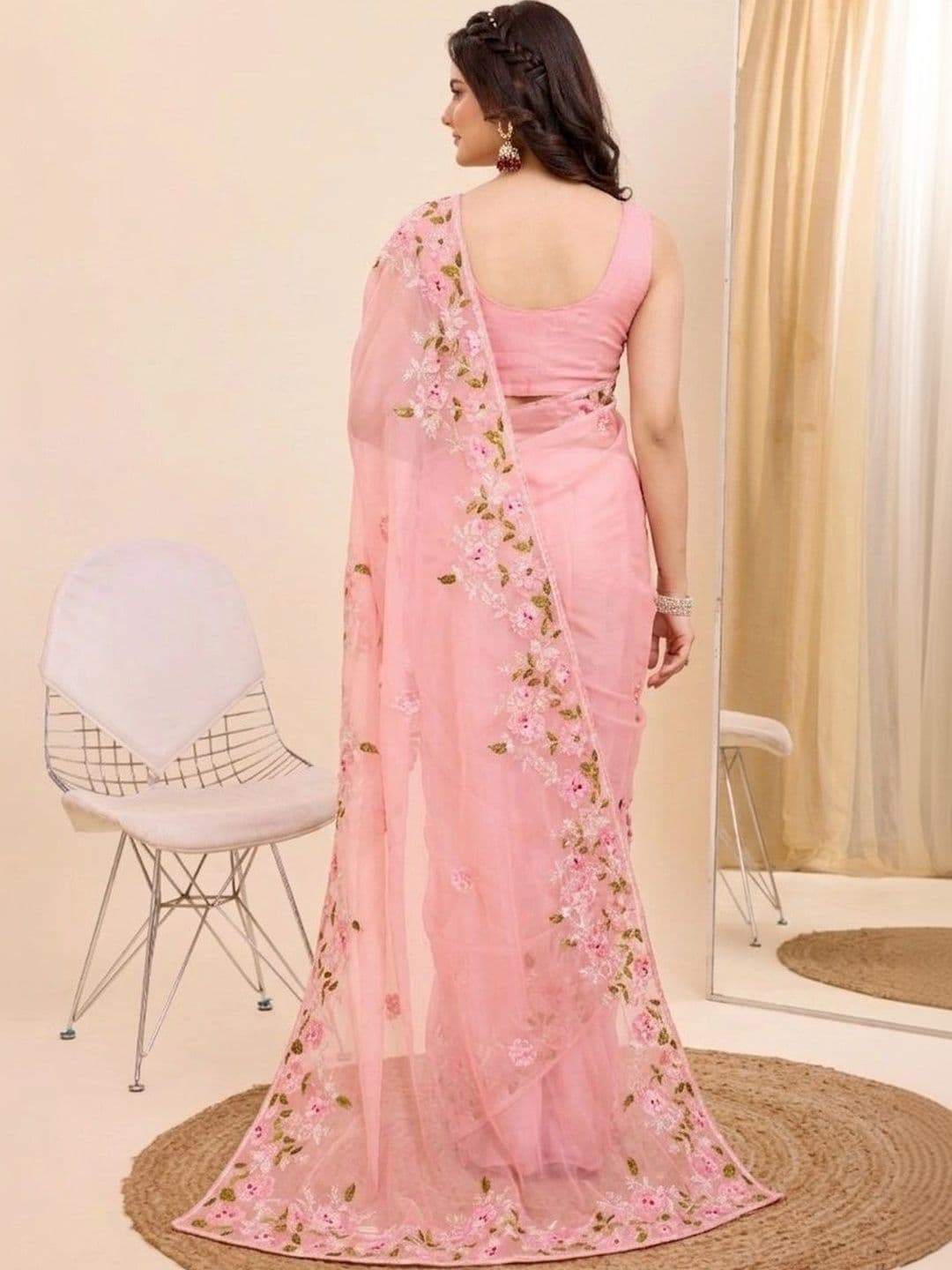 akhodalkrp Floral Embroidered Net Saree thumbnail 4