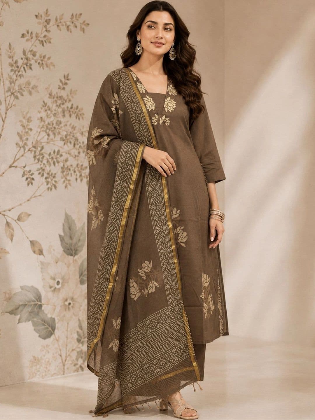 Sangria Women Floral Printed Regular Kurta with Trousers & With Dupatta thumbnail 2