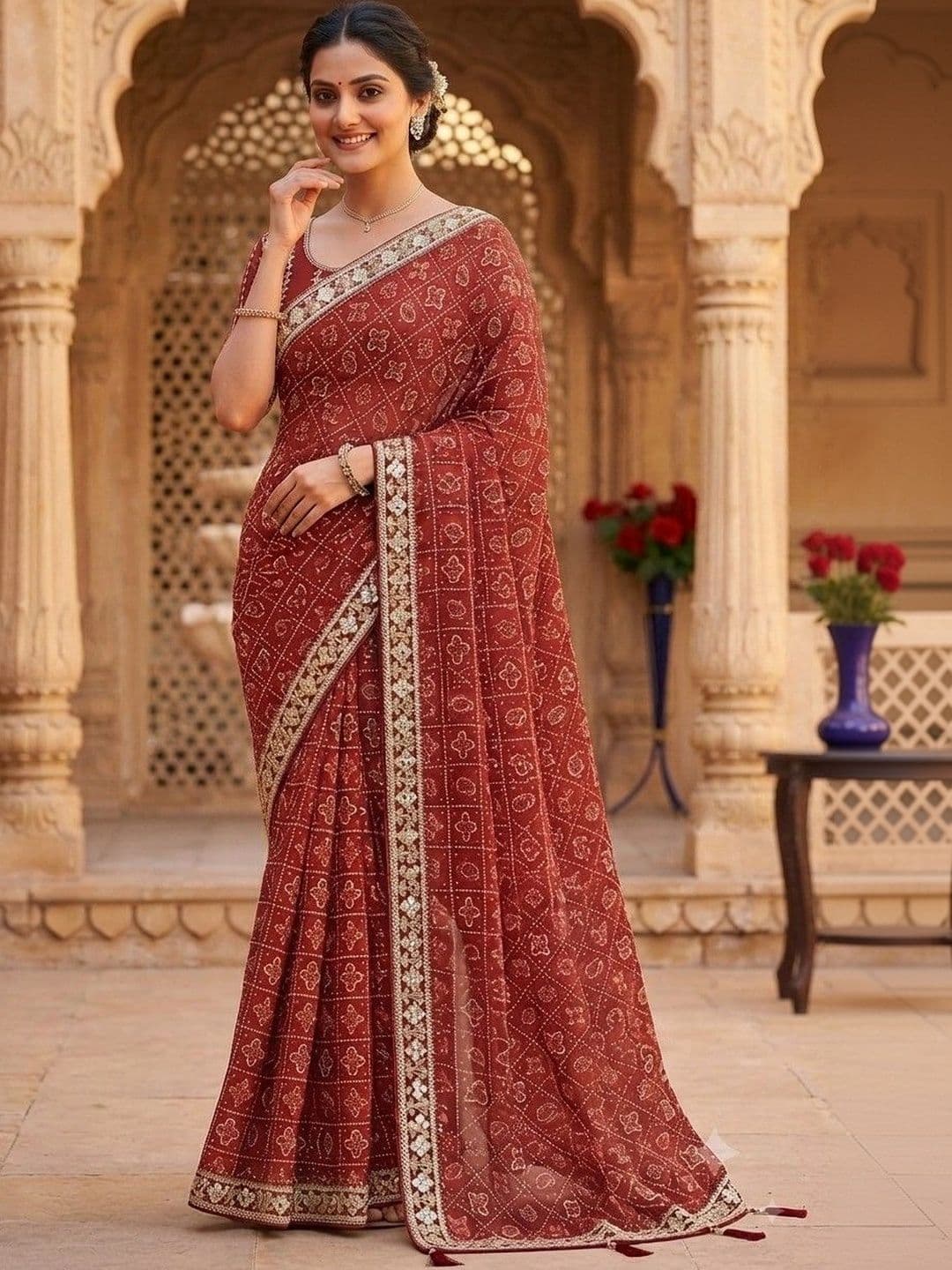 SmileyFashion Bandhani Embroidered Art Silk Designer Bandhani Saree - view 1