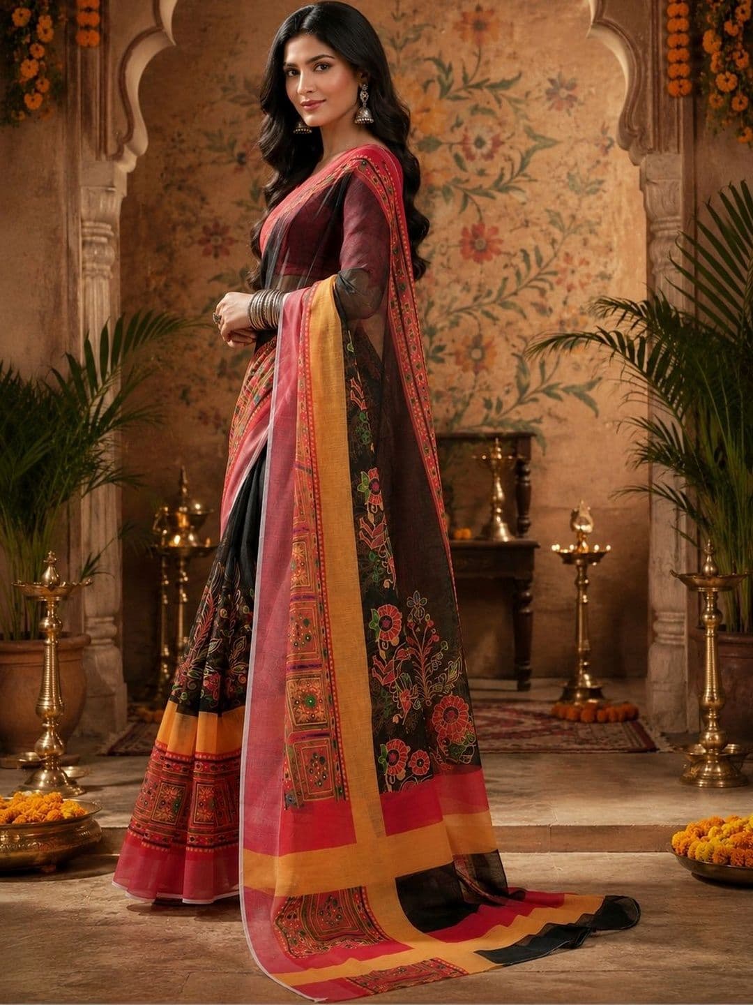 BORAD FASHION Floral Designer Chanderi Saree thumbnail 4