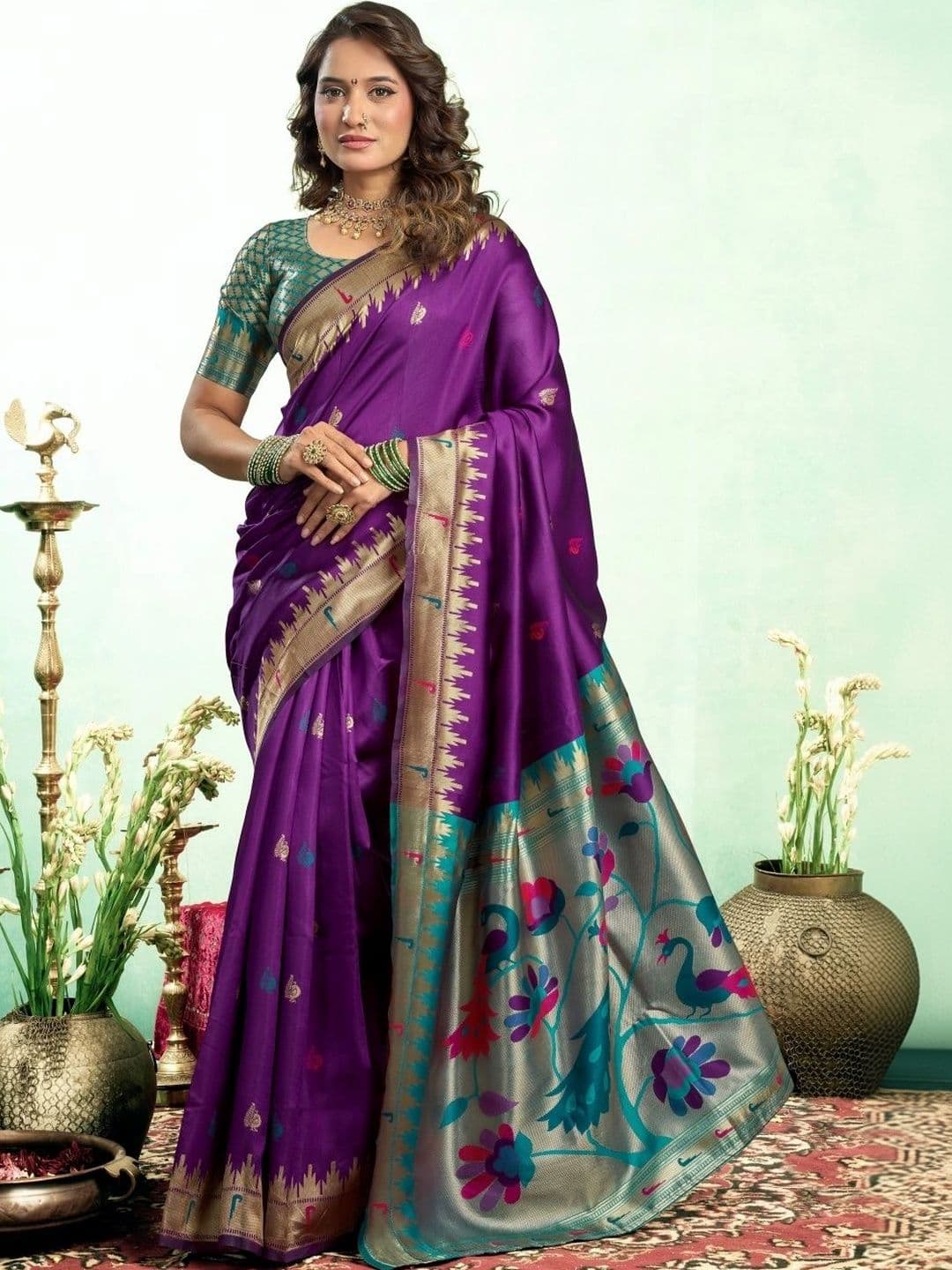 BORAD FASHION Woven Design Zari Silk Blend Designer Paithani Saree - view 1