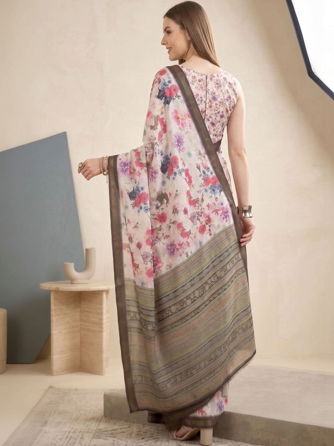 BORAD FASHION Floral Designer Chanderi Saree thumbnail 4