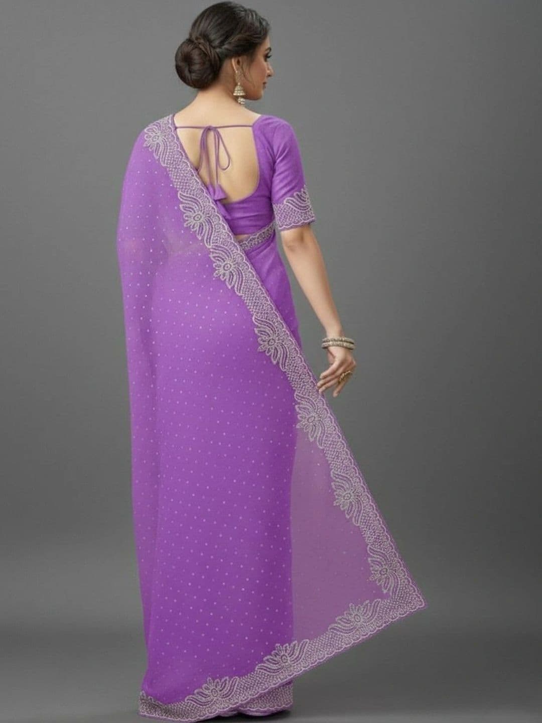 RENBRIZA Embroidered Poly Georgette Saree thumbnail 5