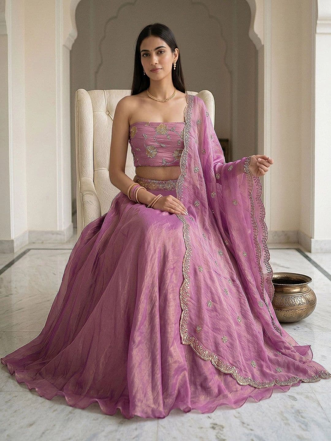 Warthy Ent Embroidered Semi-Stitched Lehenga & Unstitched Blouse With Dupatta thumbnail 5