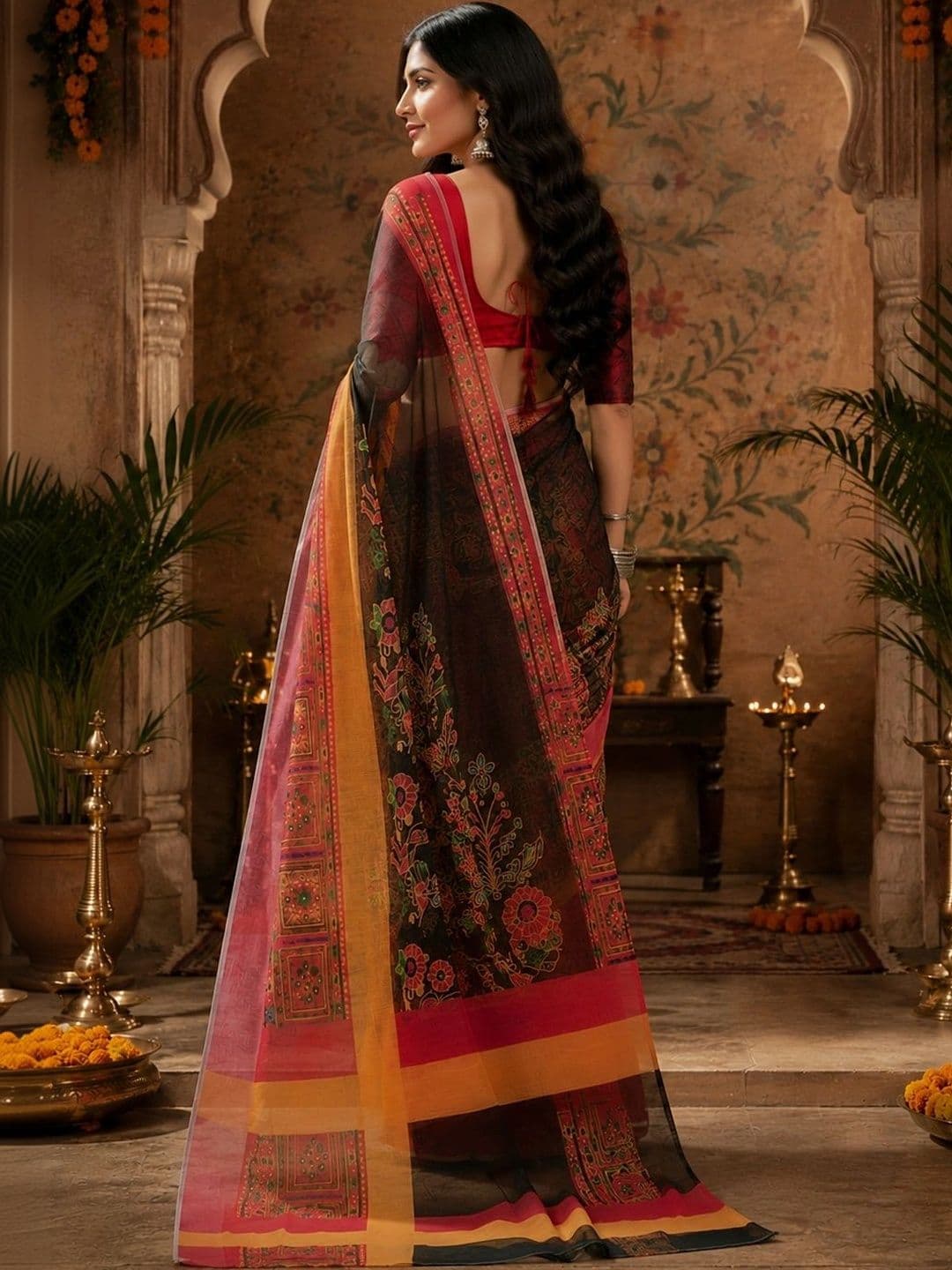 BORAD FASHION Floral Designer Chanderi Saree thumbnail 3